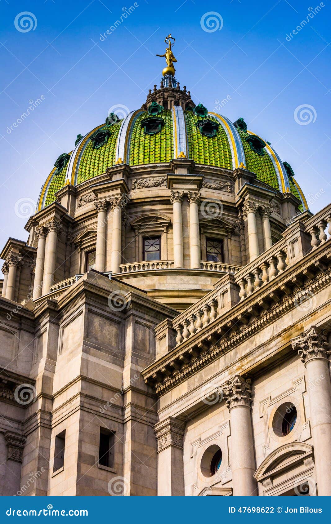 the dome of the pennsylvania state capitol in harrisburg, pennsylvania.