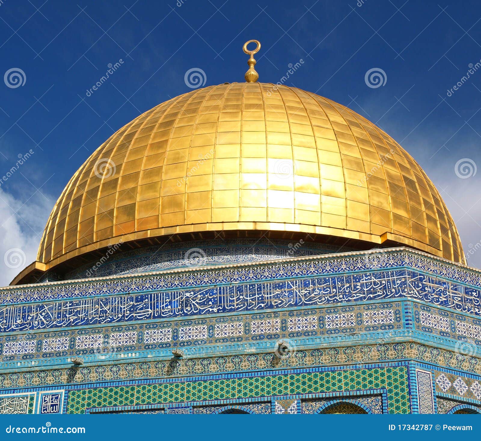 golden dome and tiled detail on the dome of the rock jerusalem  israel