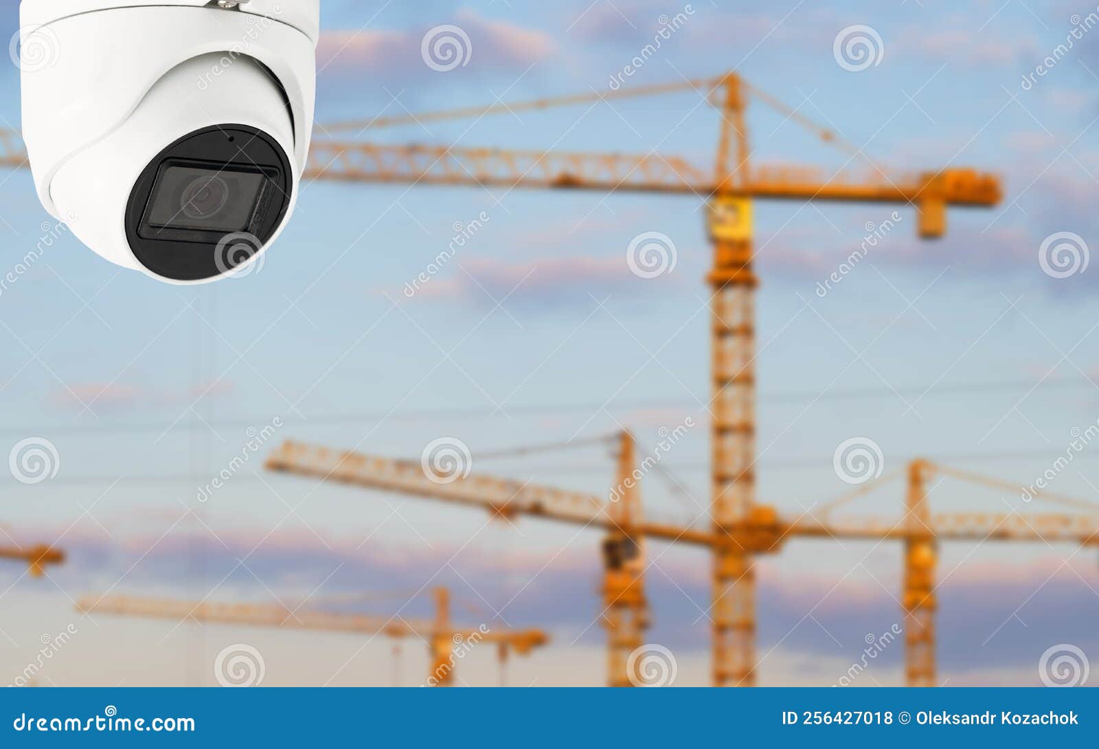 Dome Type Outdoor Cctv Camera, Secure Construction Site. Stock Photo