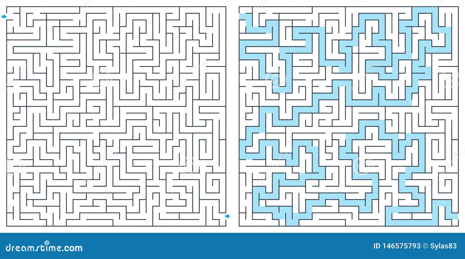 labyrinth, maze with solution  . square maze. high quality .