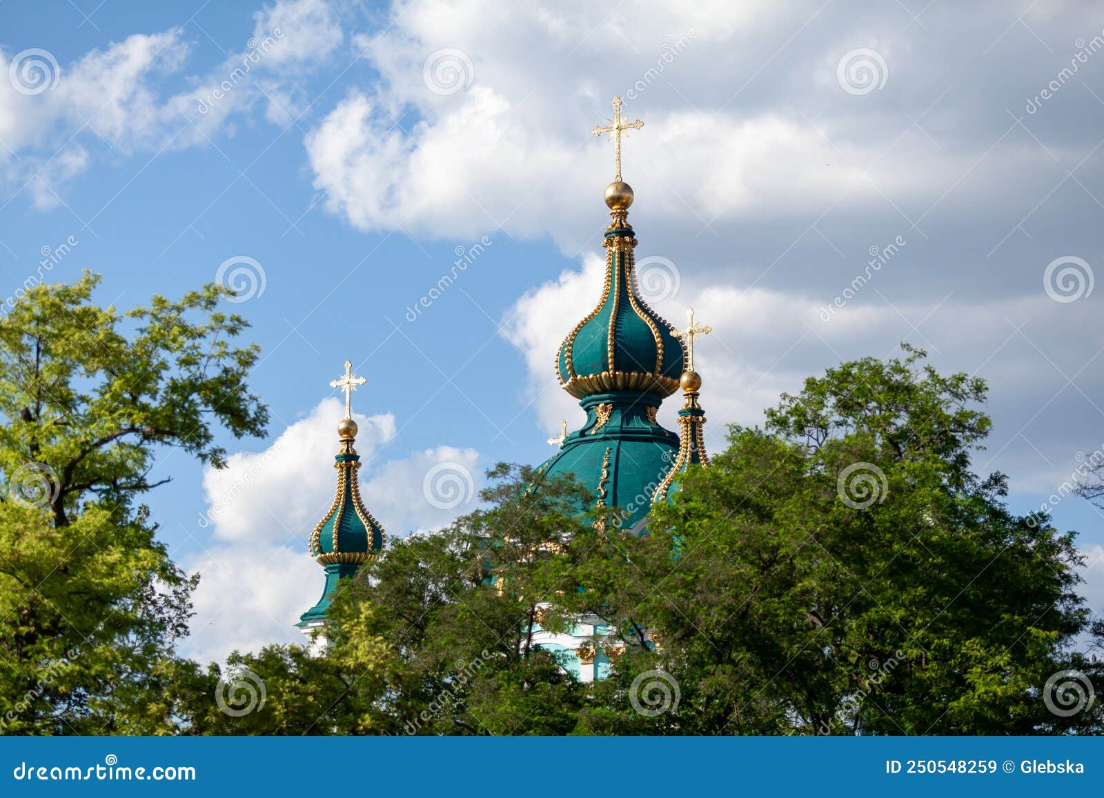 domes of christian st andrew church andriivska tserkva in kyiv