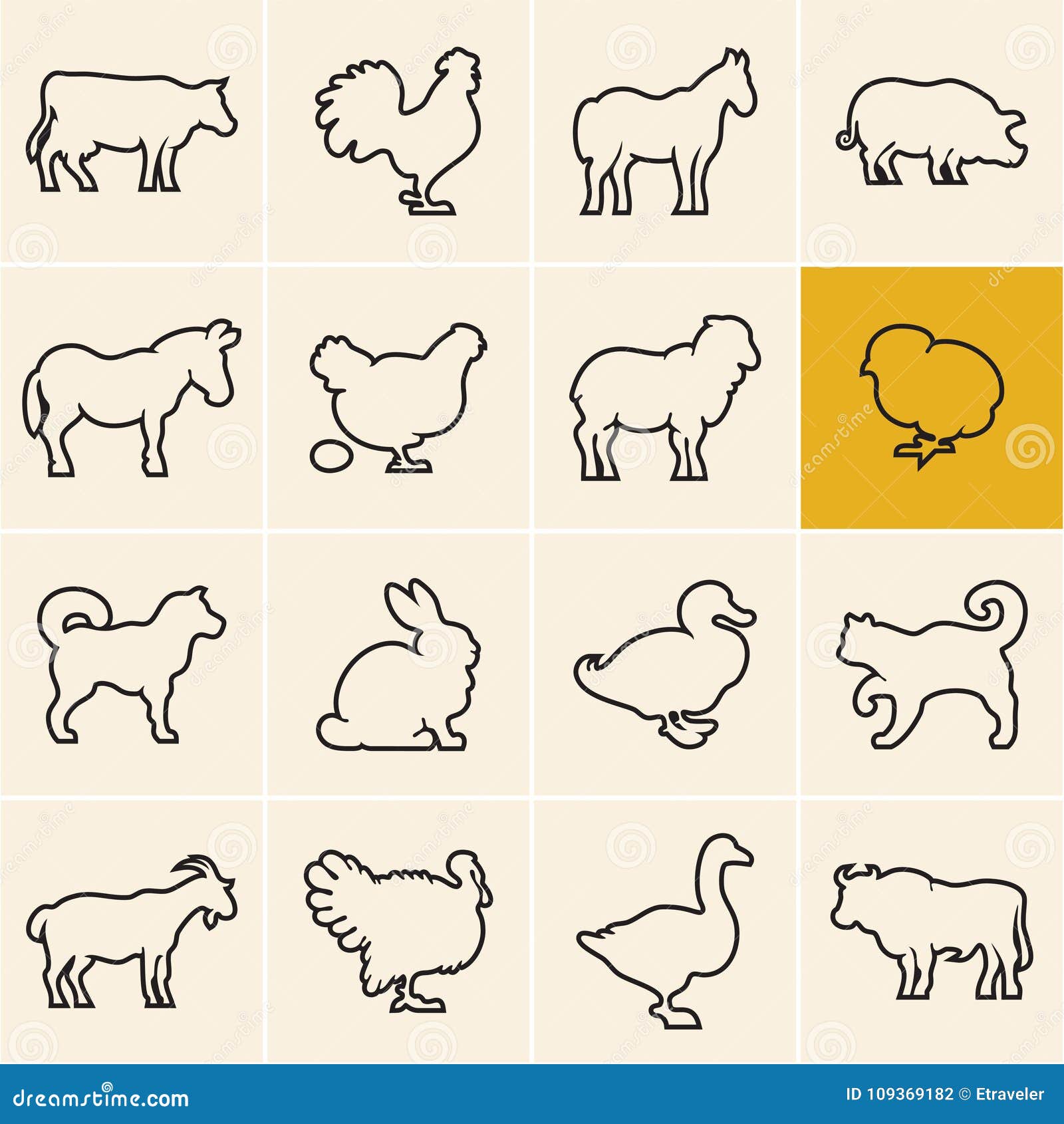 Domestic Animals Line Icons Set. Farm Animals Stock Vector - Illustration  of goat, goose: 109369182
