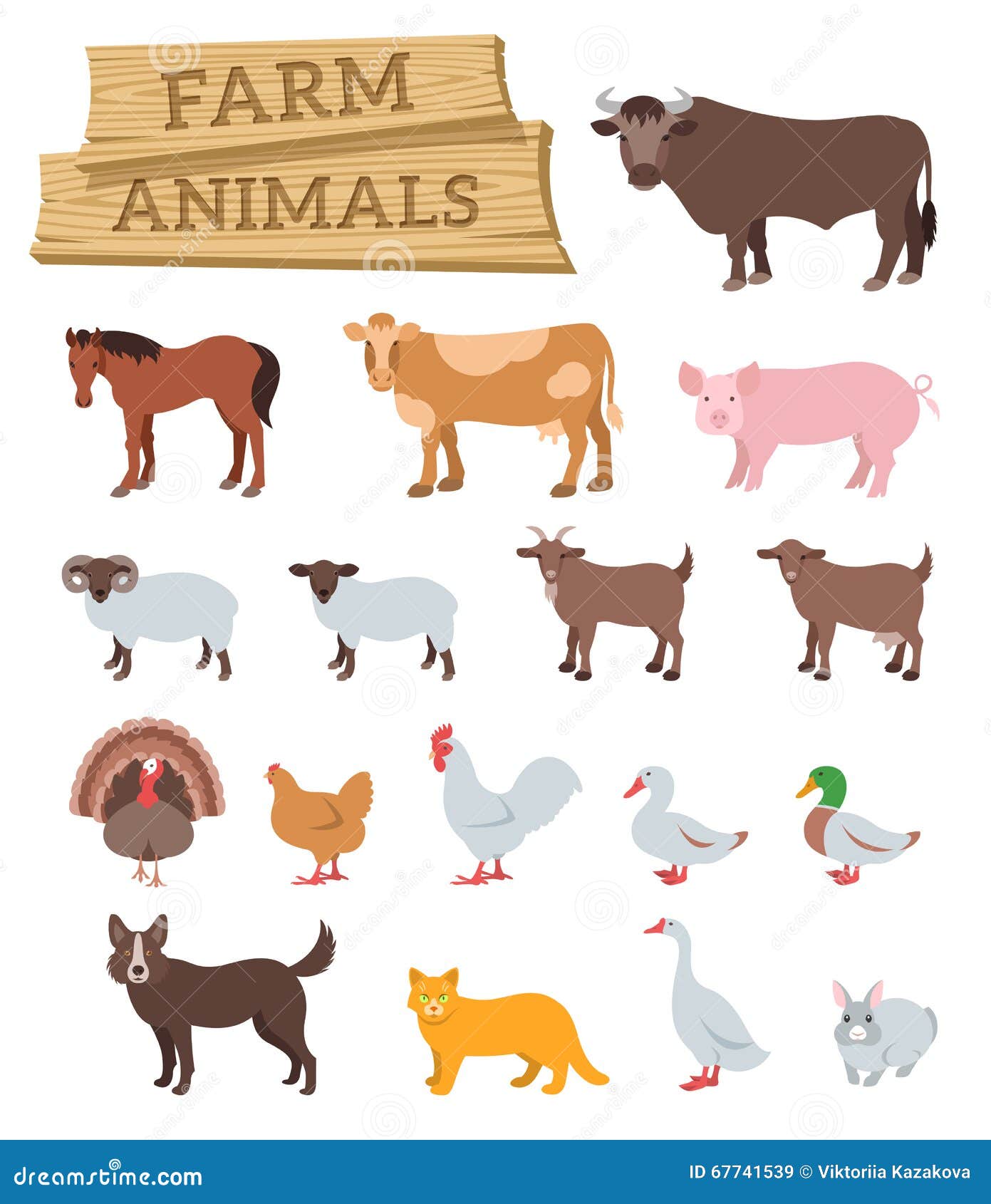 domestic farm animals flat  icons