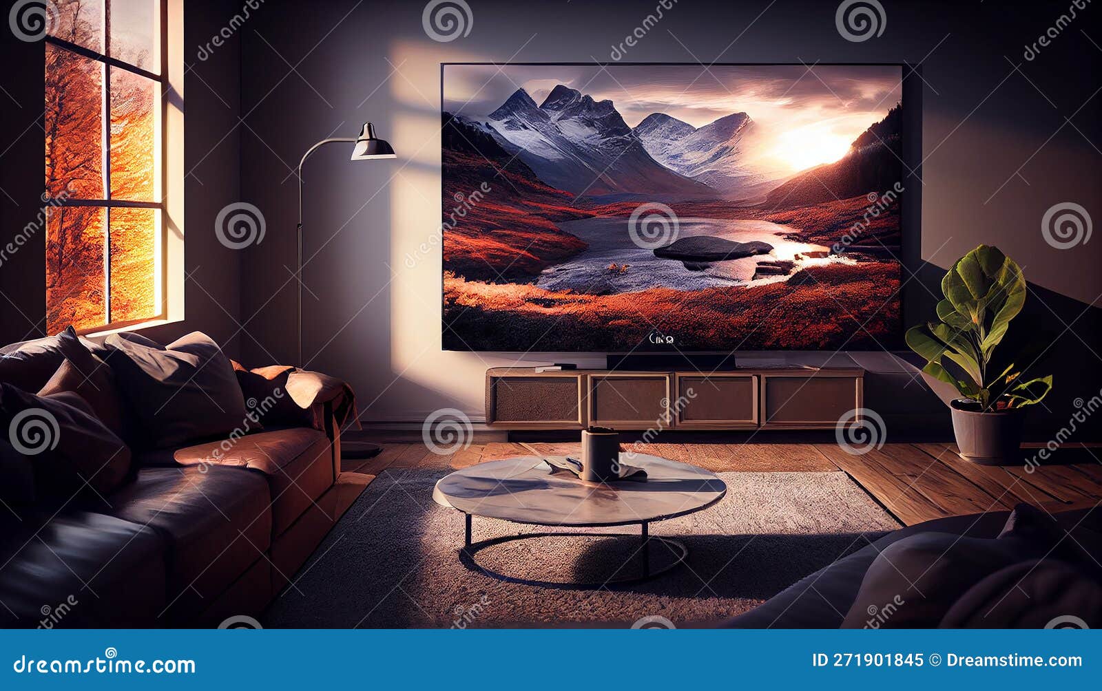 Domestic Room Indoors with Modern Sofa and Television ,generative AI