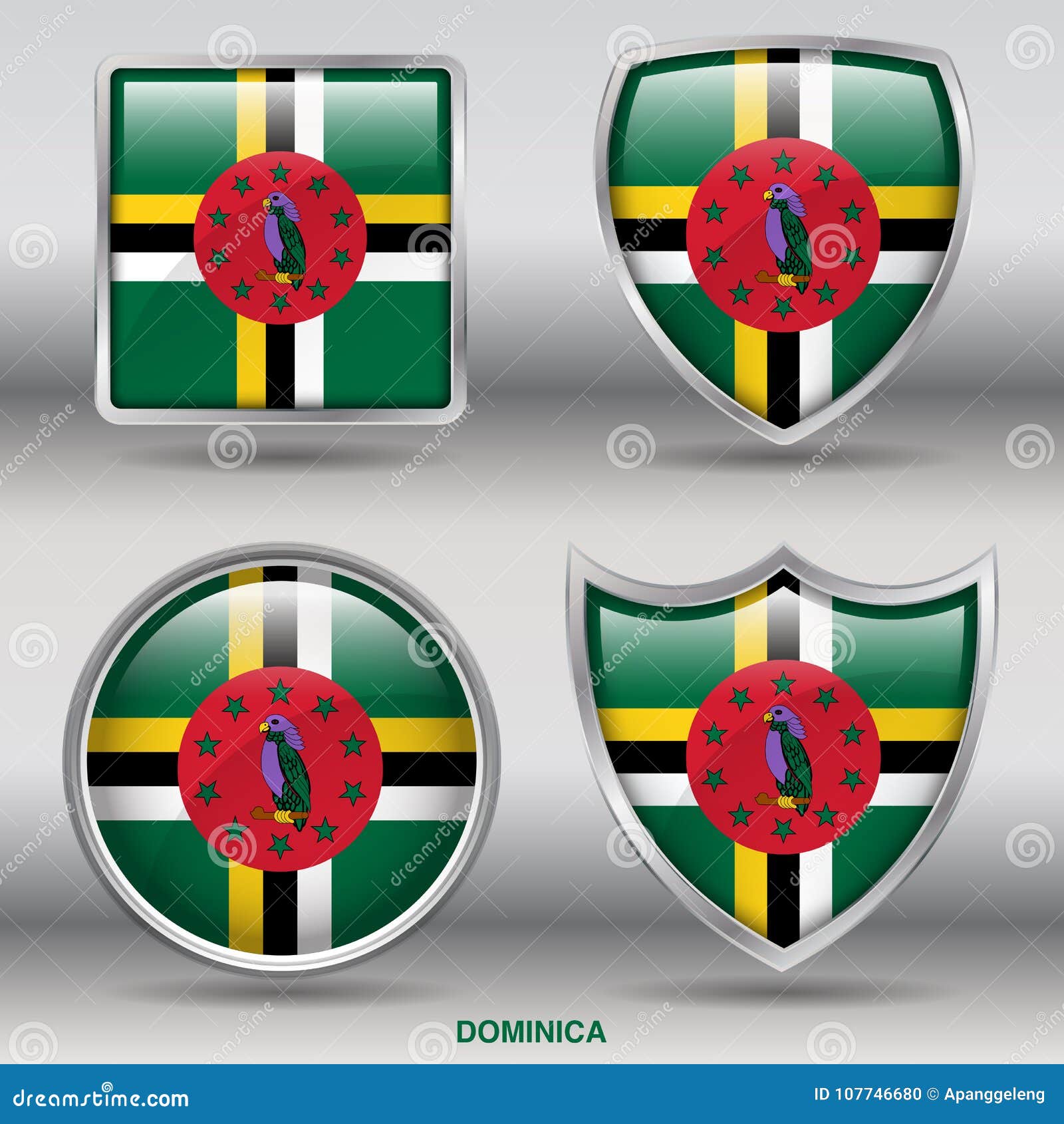 Download Dominica Flag In 4 Shapes Collection With Clipping Path ...