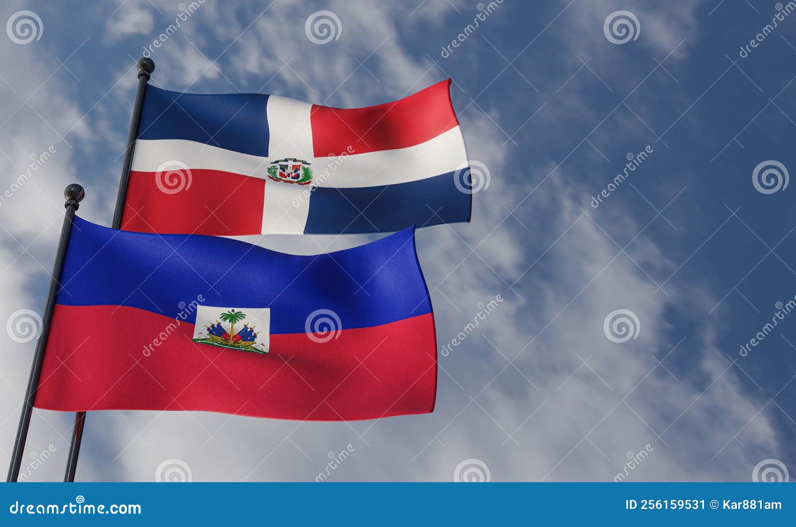 Dominican Republic and Haiti Flags, Blue Sky and Flag Dominican ...