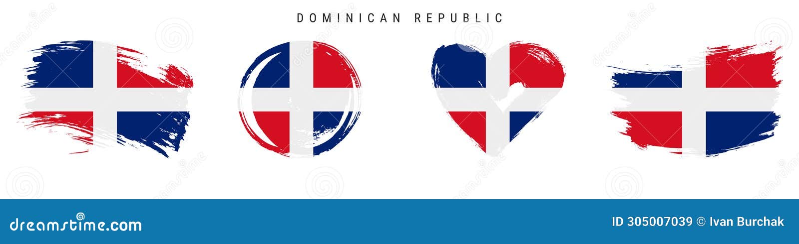 dominican republic hand drawn grunge style flag icon set. free brush stroke flat    on white