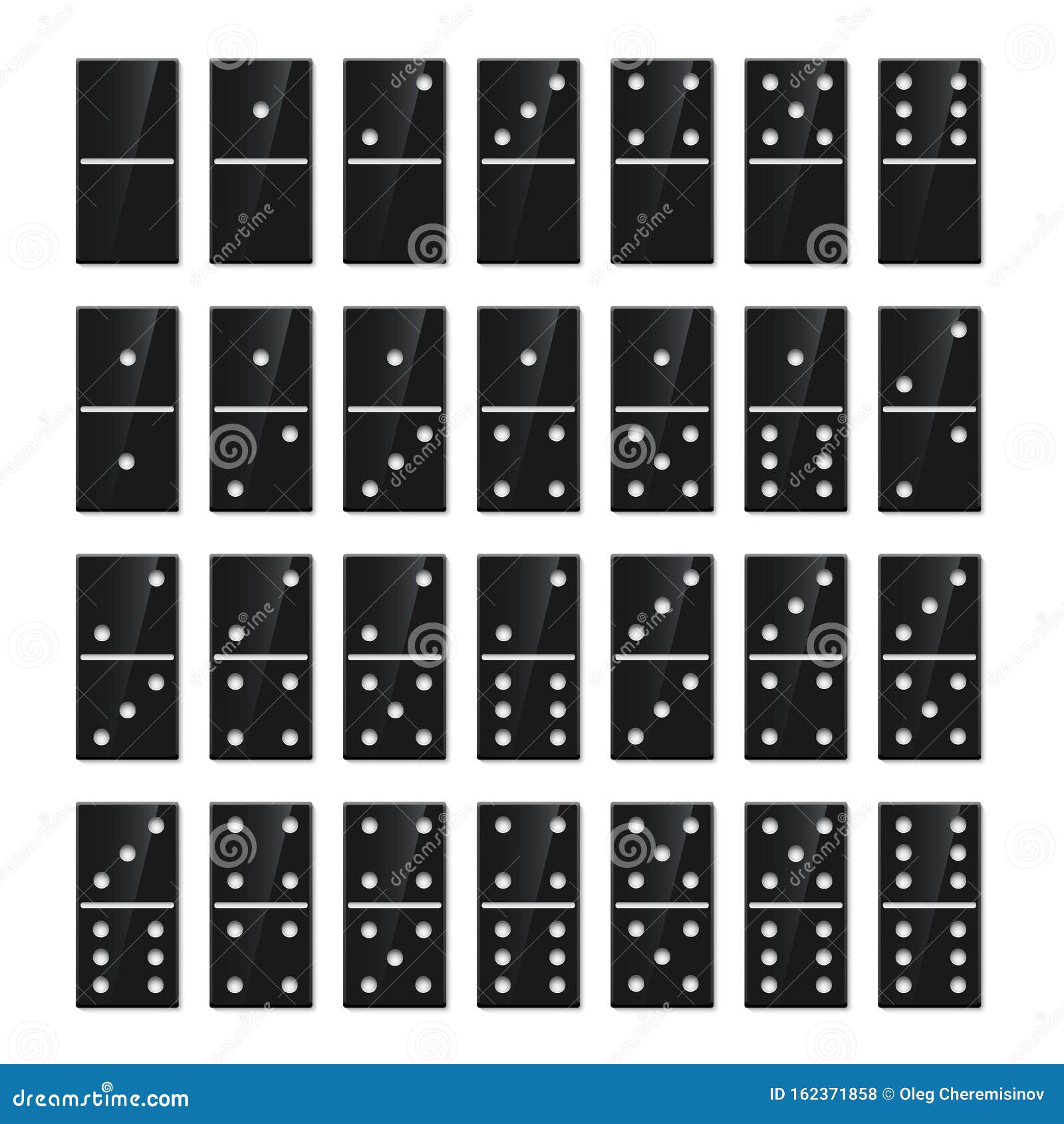 Domino Game Black Pieces Realistic Illustrations Set Stock Vector