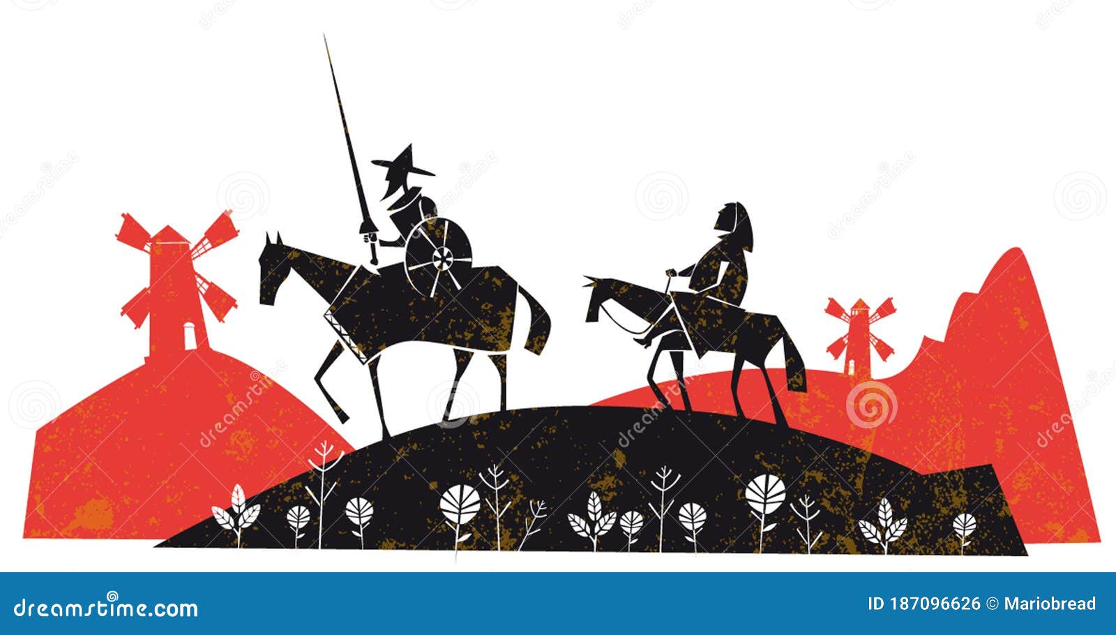 Don Quixote, Sancho Panza And The Windmills Stock Photo | CartoonDealer ...