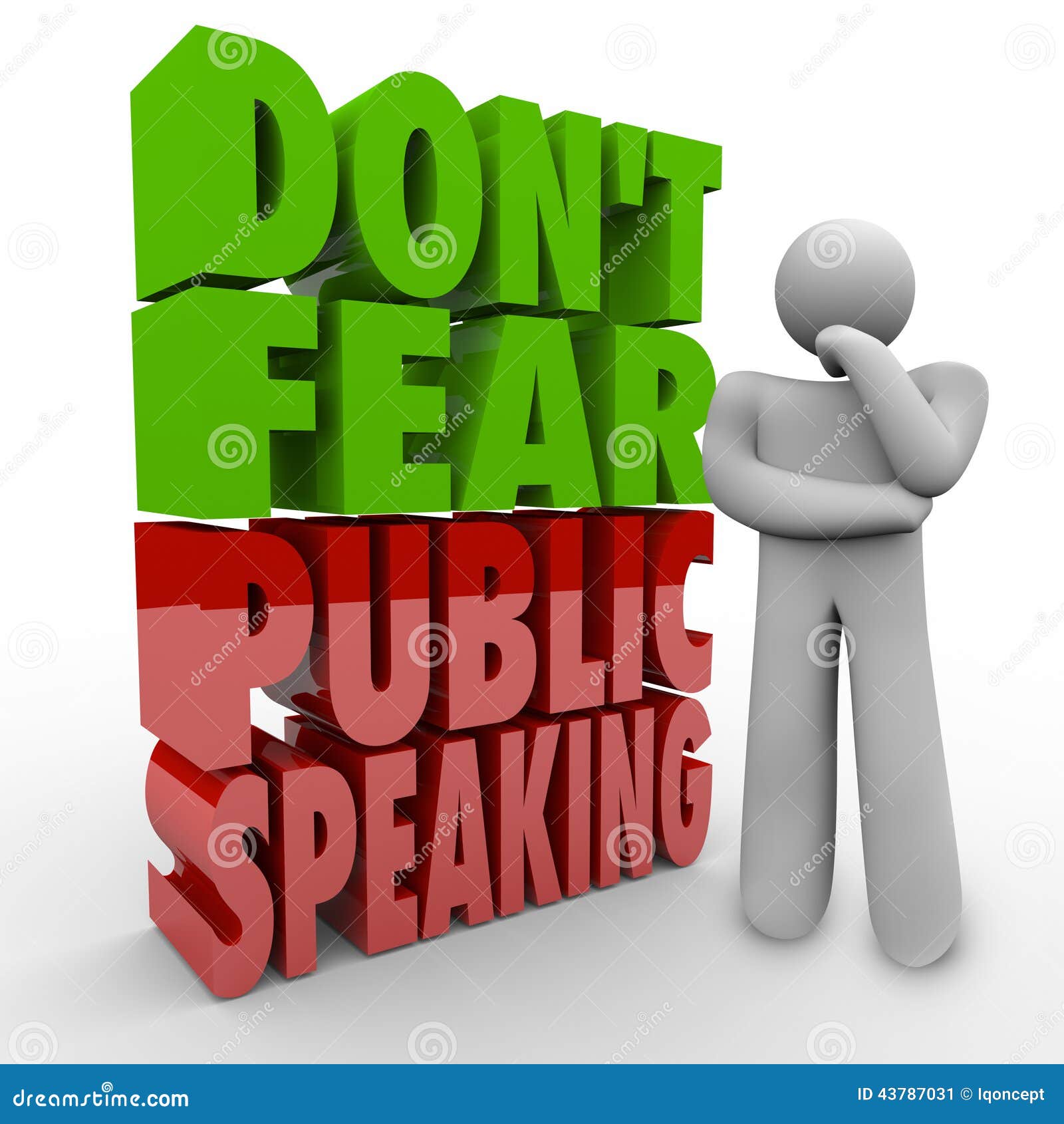 don't fear public speaking 3d words thinker overcome stage frigh