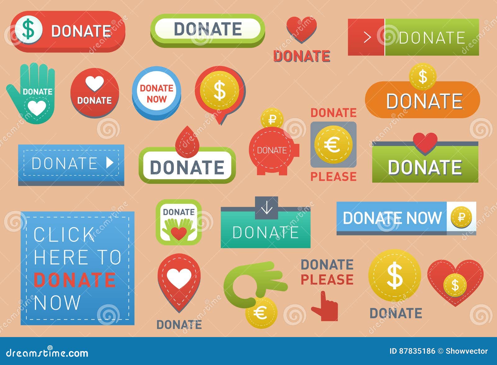 Vector Donate Concept Hand And Money Button In Flat Style