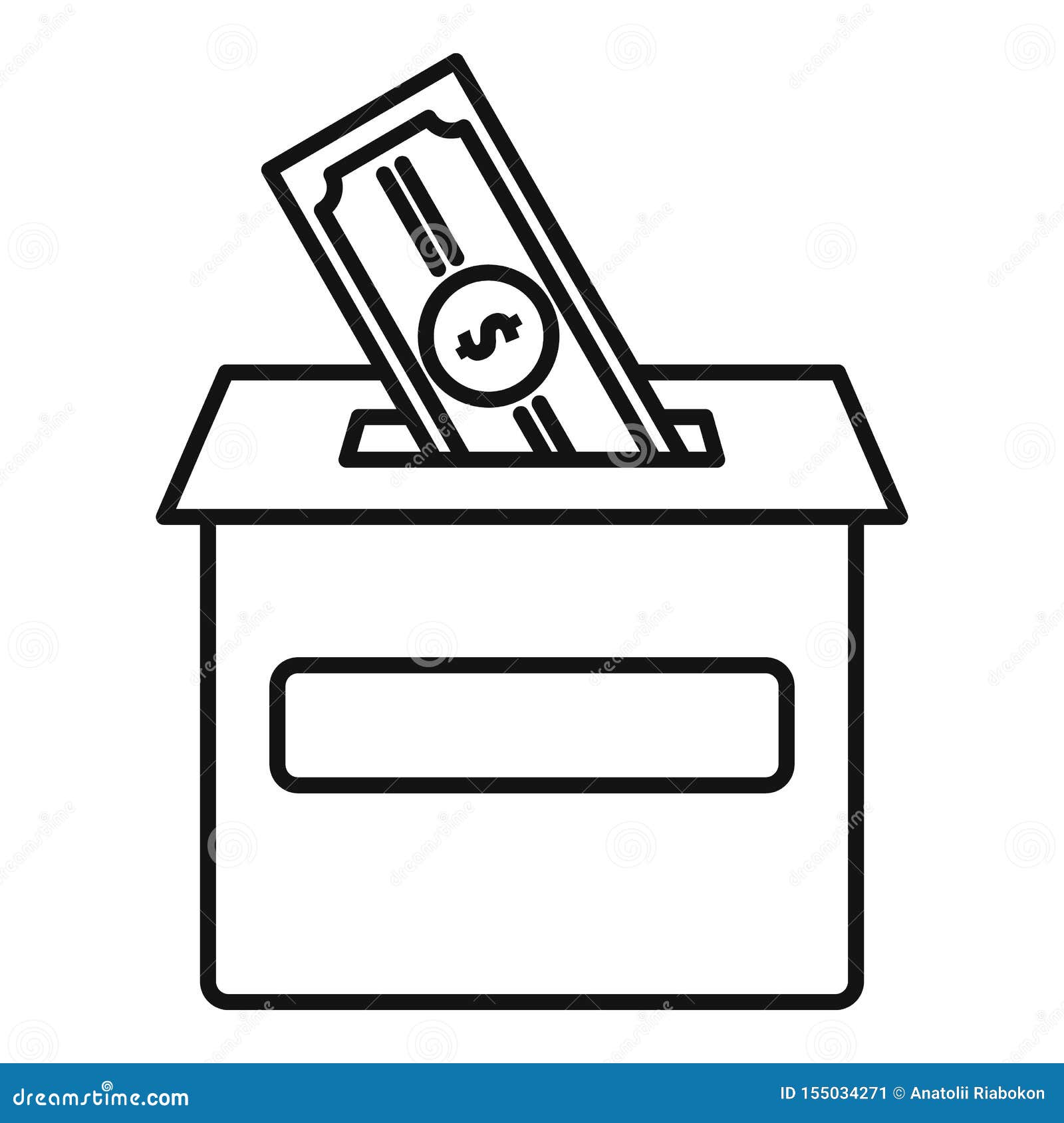 Donate Money Box Icon, Outline Style Stock Vector Illustration of