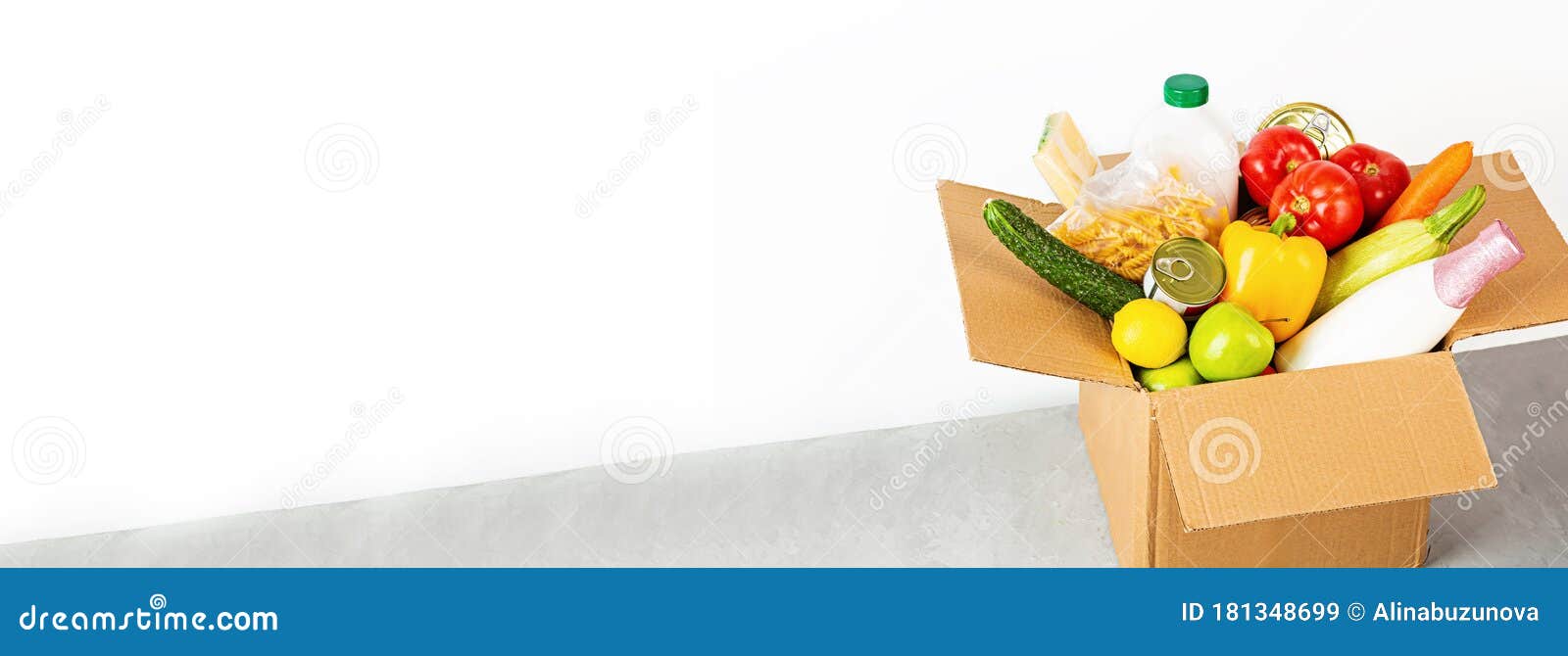 Download Donation Box With Various Smart Food On White Background With Copy Space. Mockup, Web Banner ...