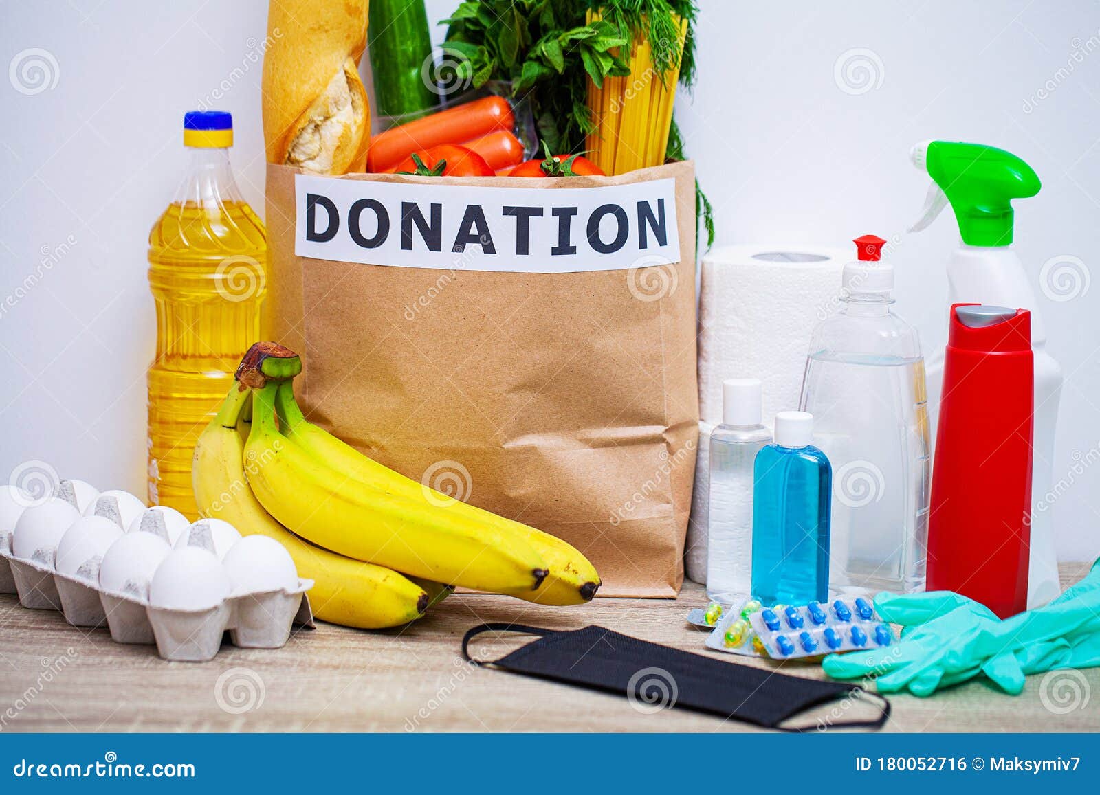 Donation Package with Food and Personal Protective Equipment for People