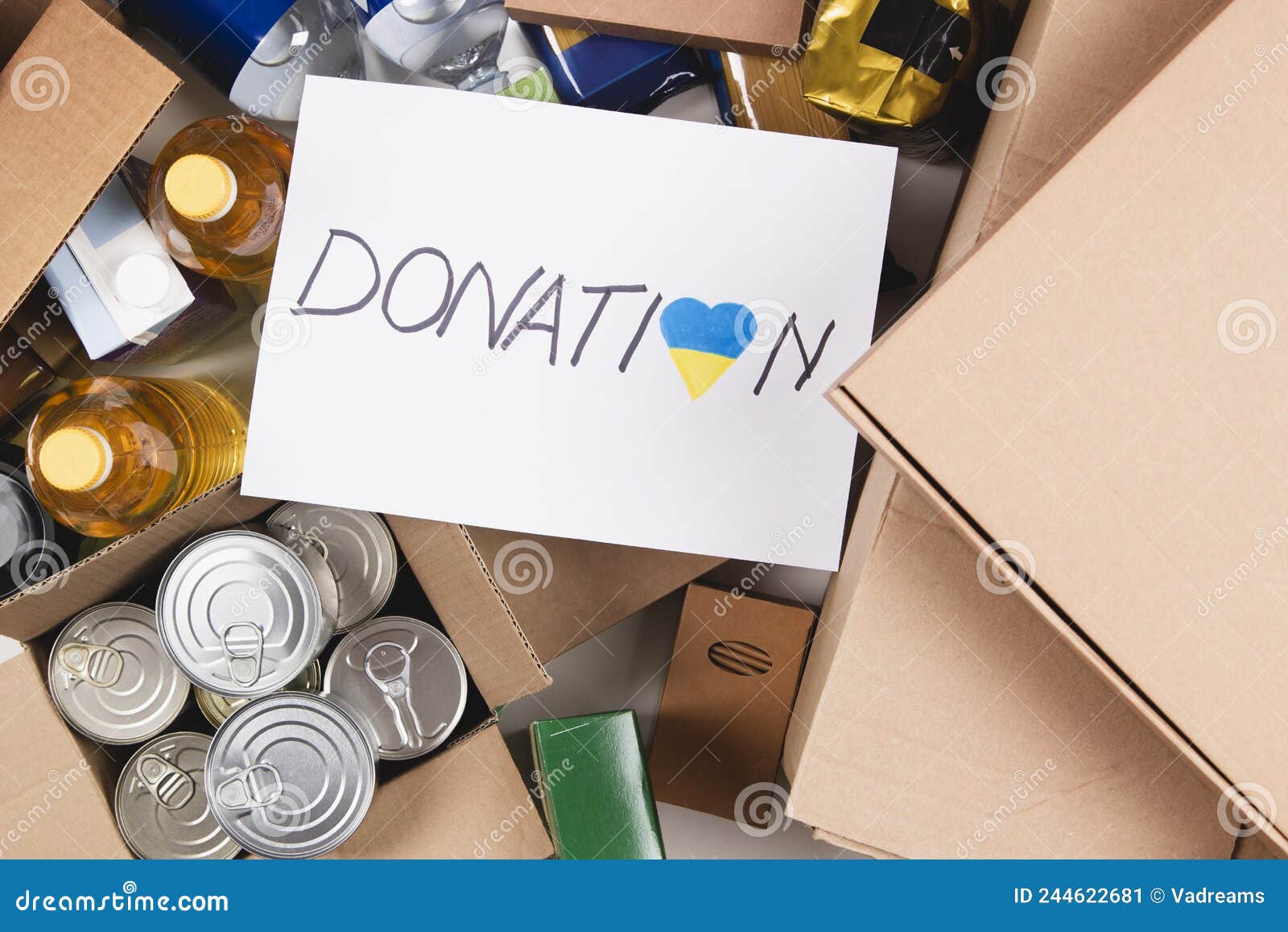 Donation for People from Ukraine. Food Donations Boxes with Grocery