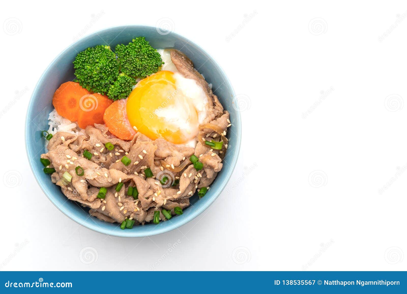 Donburi, Pork Rice Bowl with Onsen Egg and Vegetable Stock Image ...