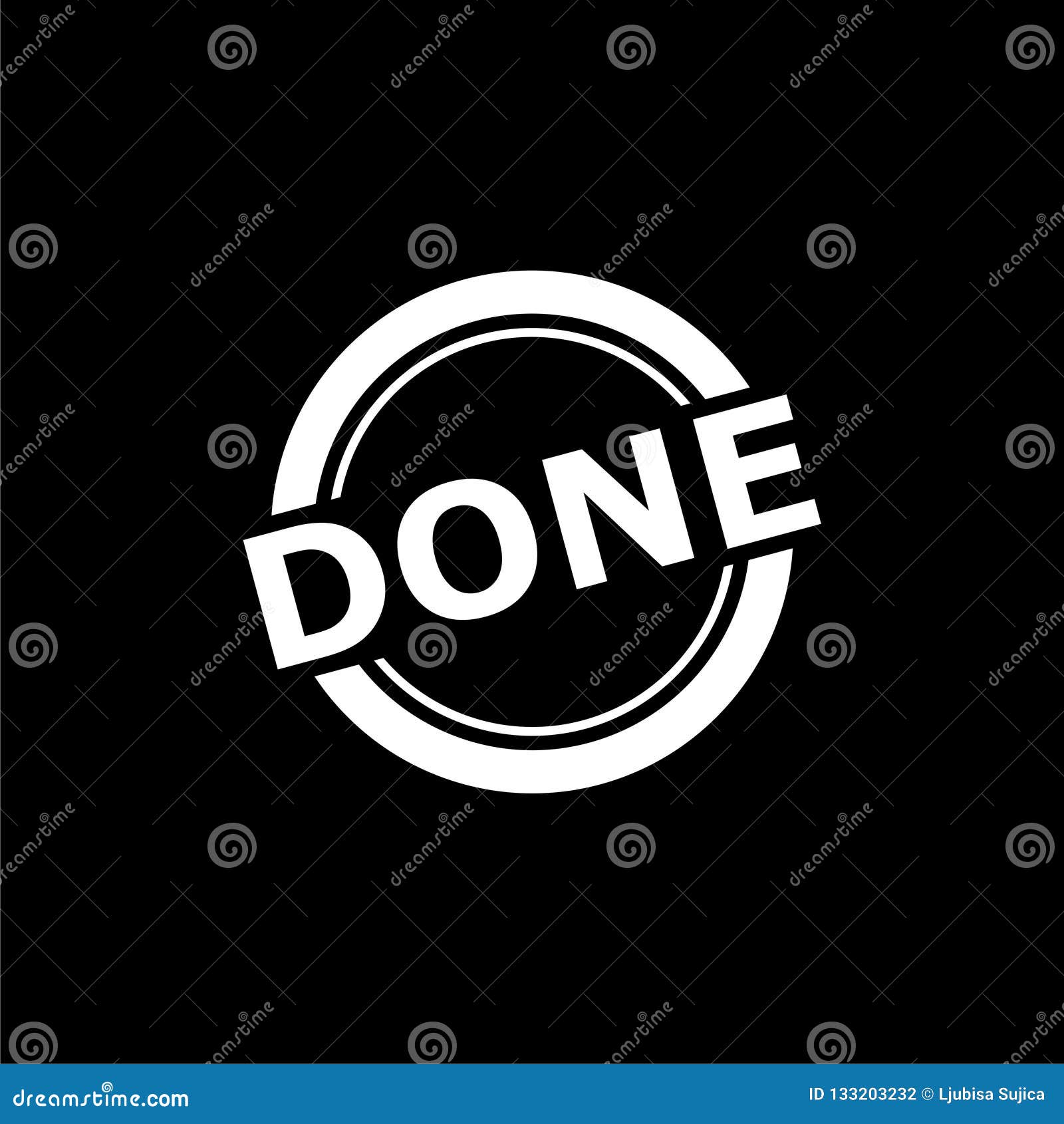 Done Stamp Icon or Logo on Dark Background Stock Vector Illustration