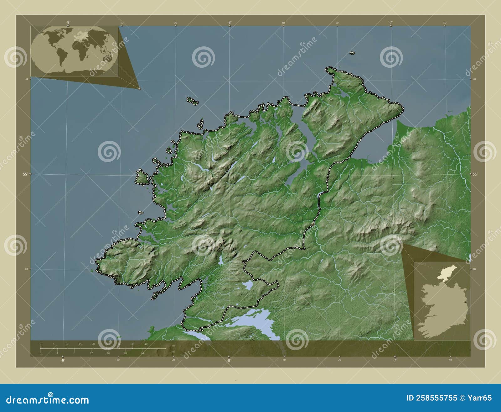 Donegal County Ireland Elevation Map Colored Wiki Style Lakes Rivers Corner Auxiliary Location Maps Donegal Ireland 258555755 
