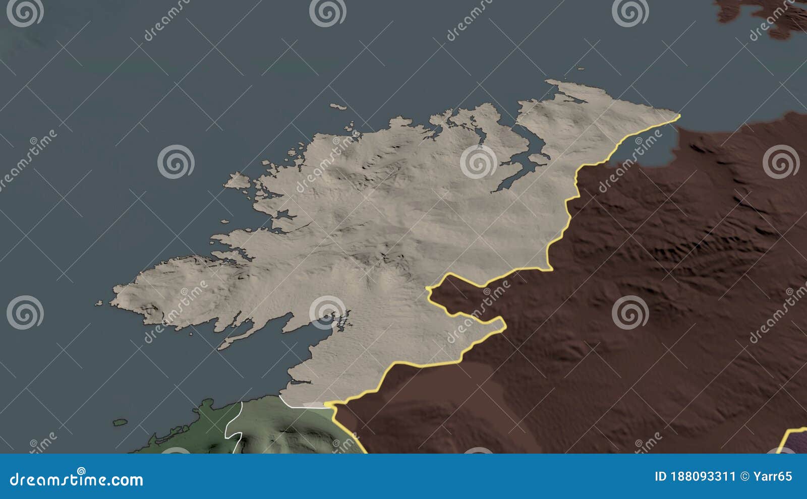 Donegal County Ireland Zoomed Highlighted Colored Bumped Map Administrative Division D Rendering Donegal Ireland 188093311 