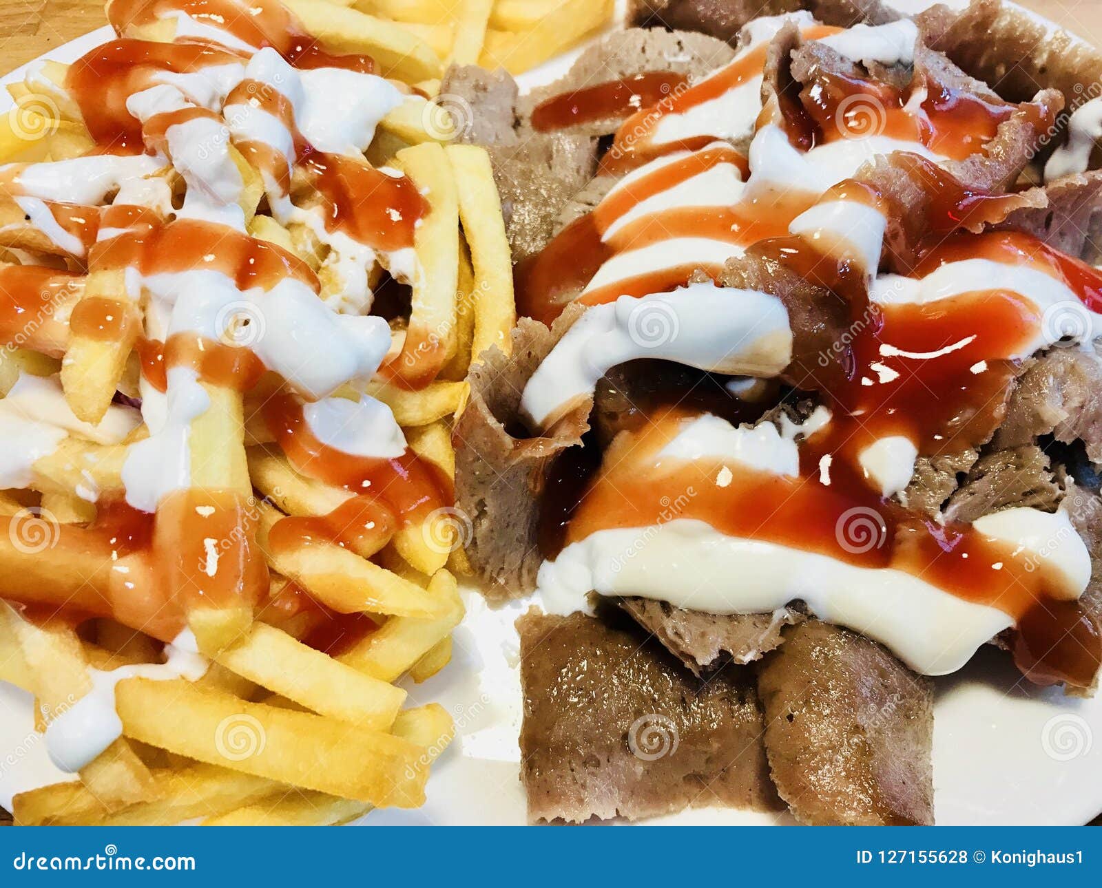 Doner meat and chips stock photo. Image of ketchup, snack 127155628