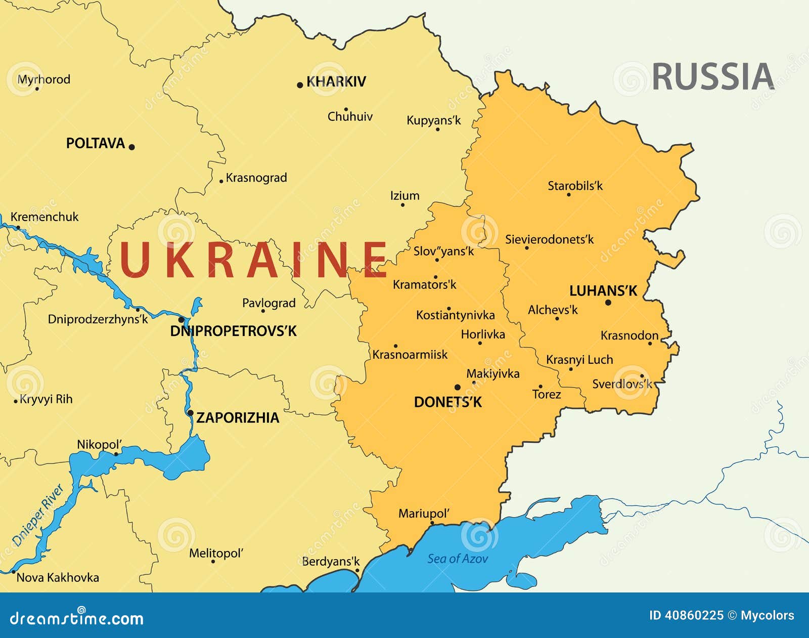 donetsk and lugansk region of ukraine -  map