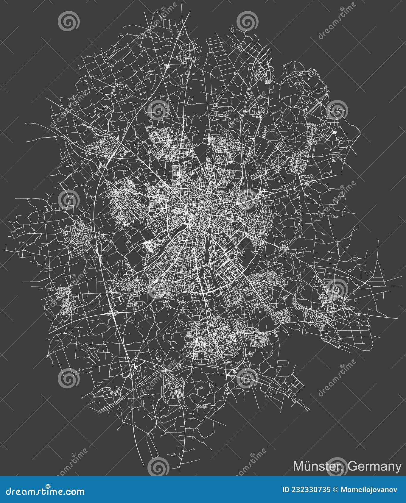 Donkere Negatieve Straatkaart Van De Duitse Munstermuiliteit Vector ...