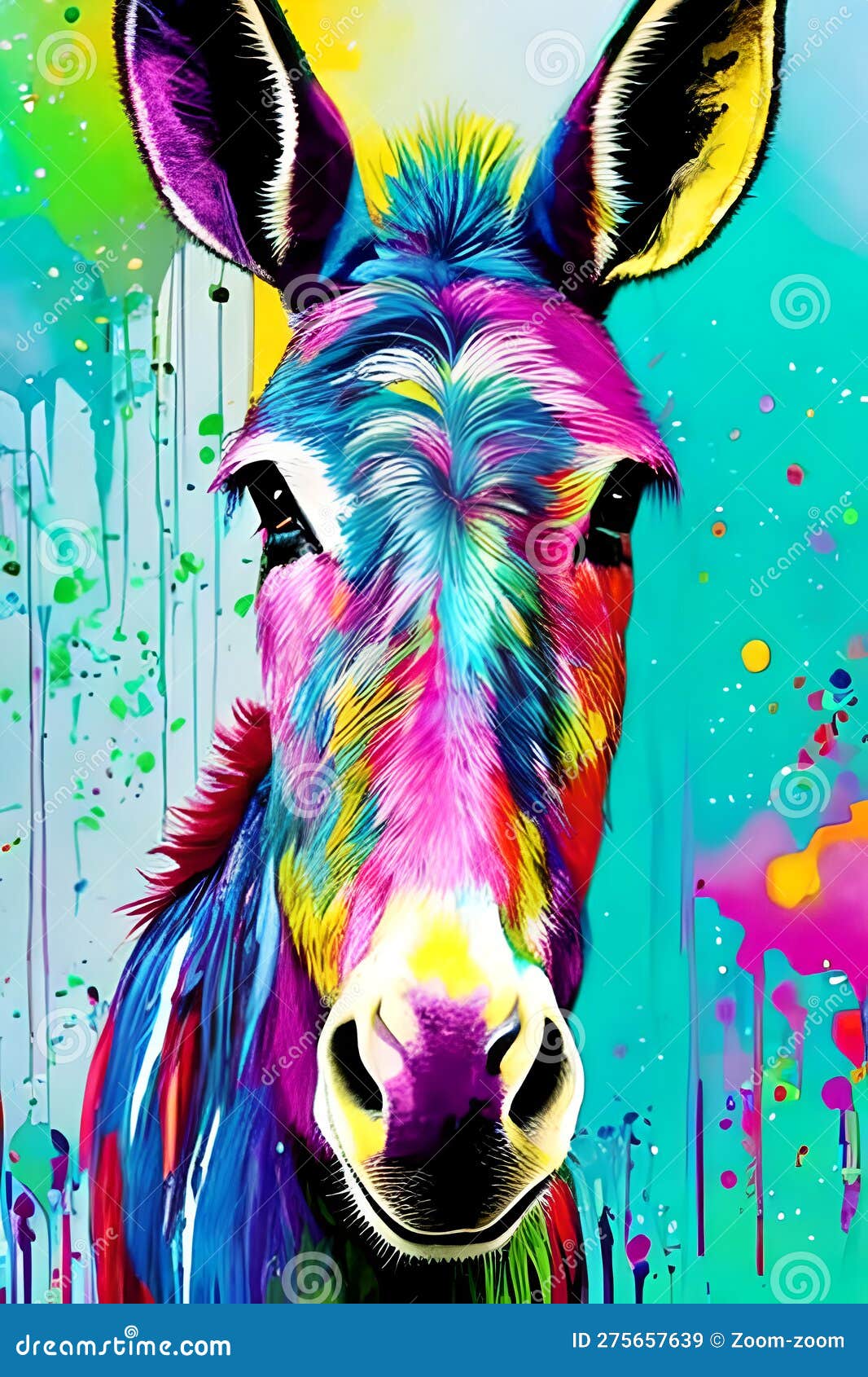 Donkey of different colors stock illustration. Illustration of splash