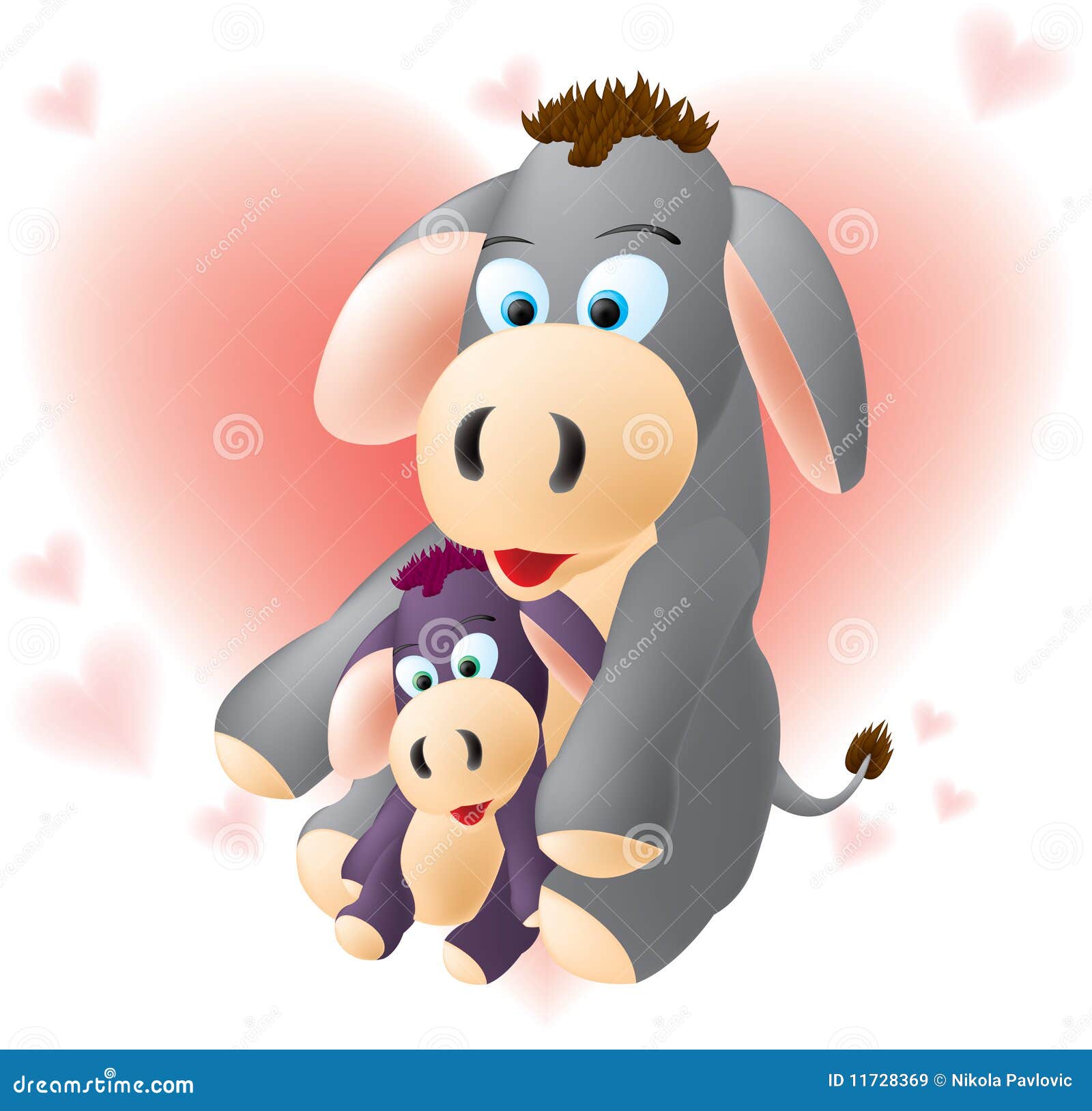 Cute Donkey and Baby Animal  #12923 4x Heart Stickers 