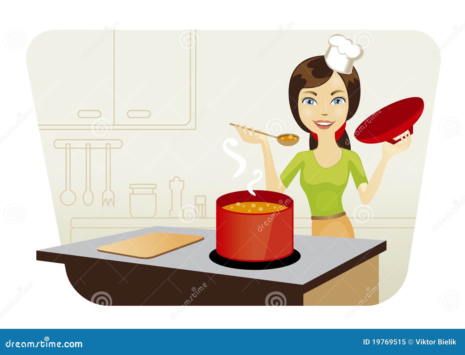 Cartoon Lady Cooking Donna Che Cucina Nella Cucina Illustrazione Vettoriale 