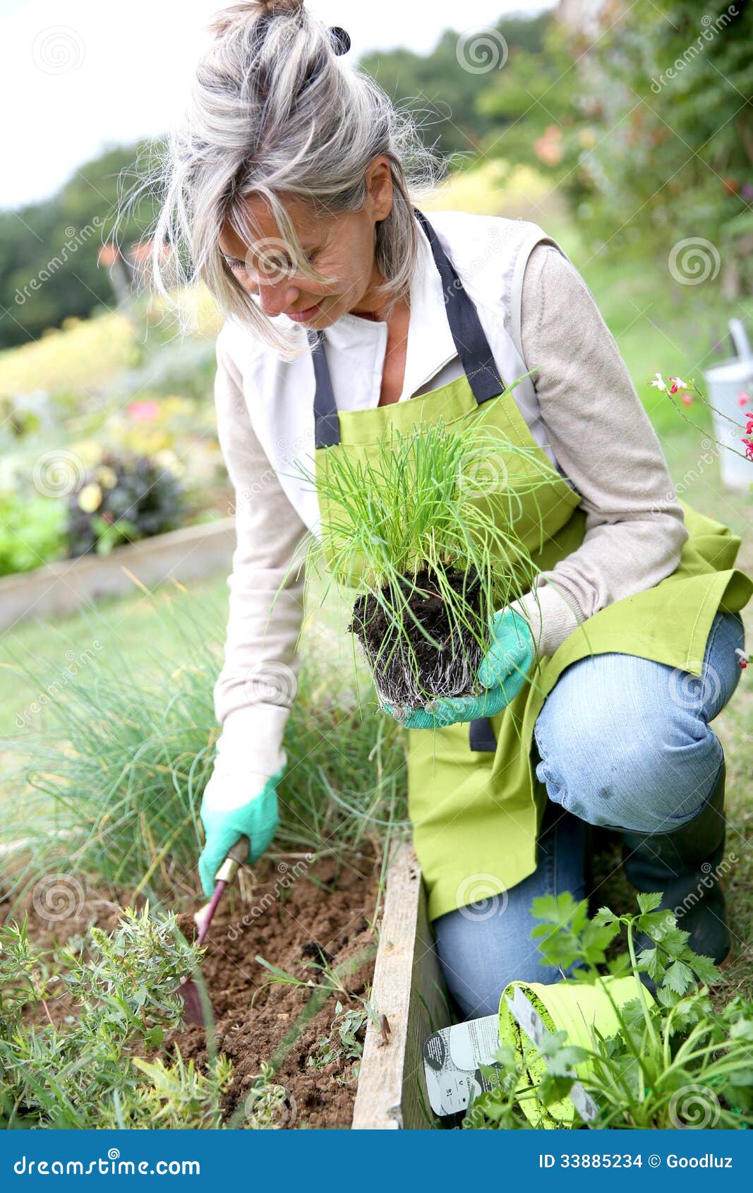 Donna Inginocchiata Che Fa Il Giardinaggio Con I Guanti Fotografia Stock -  Immagine di verdura, maturo: 33885234