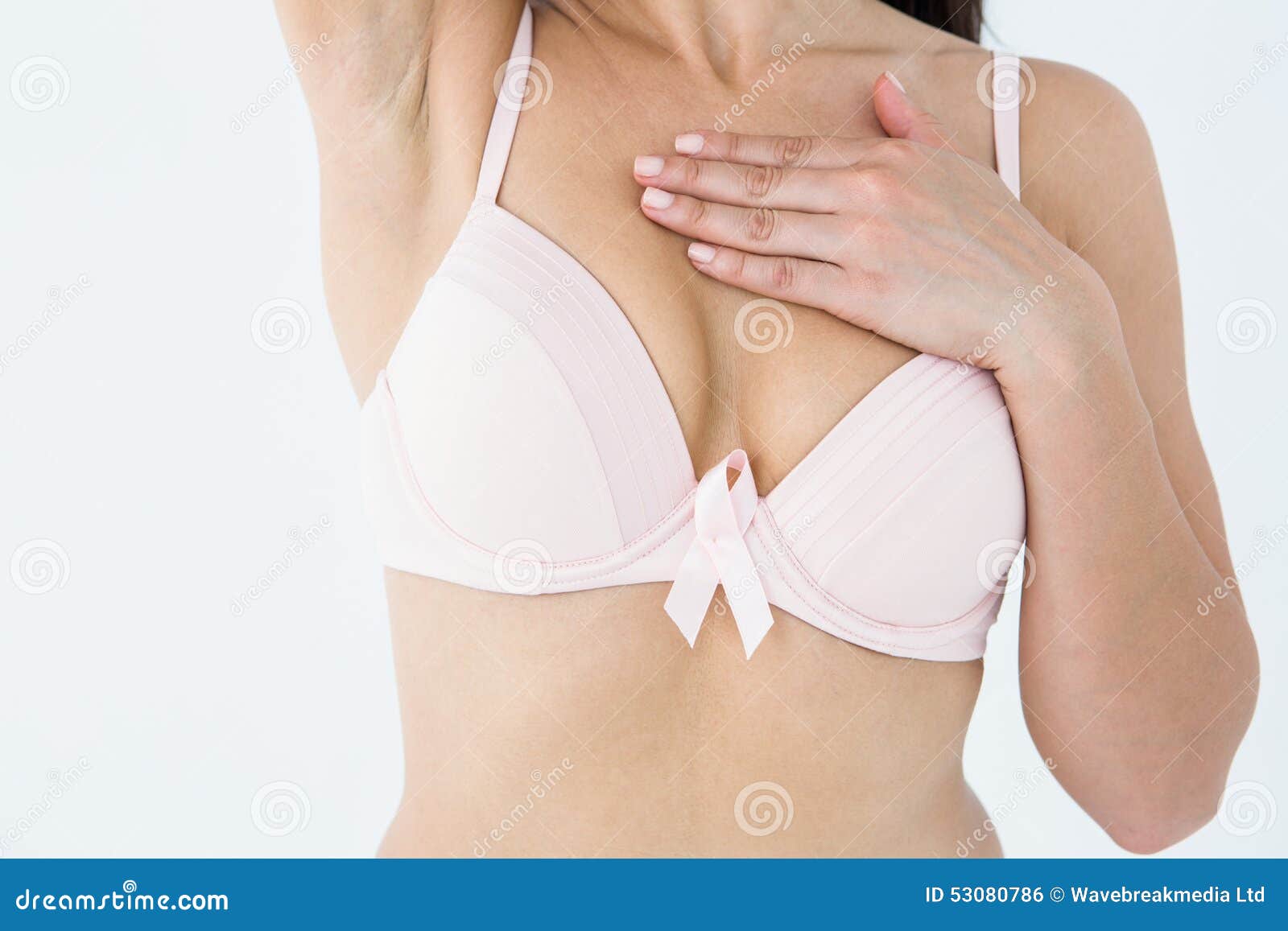 Non Riesco Ad Allacciare Il Reggiseno Donna In Reggiseno Con Il Nastro Di Consapevolezza Del Cancro Al Seno