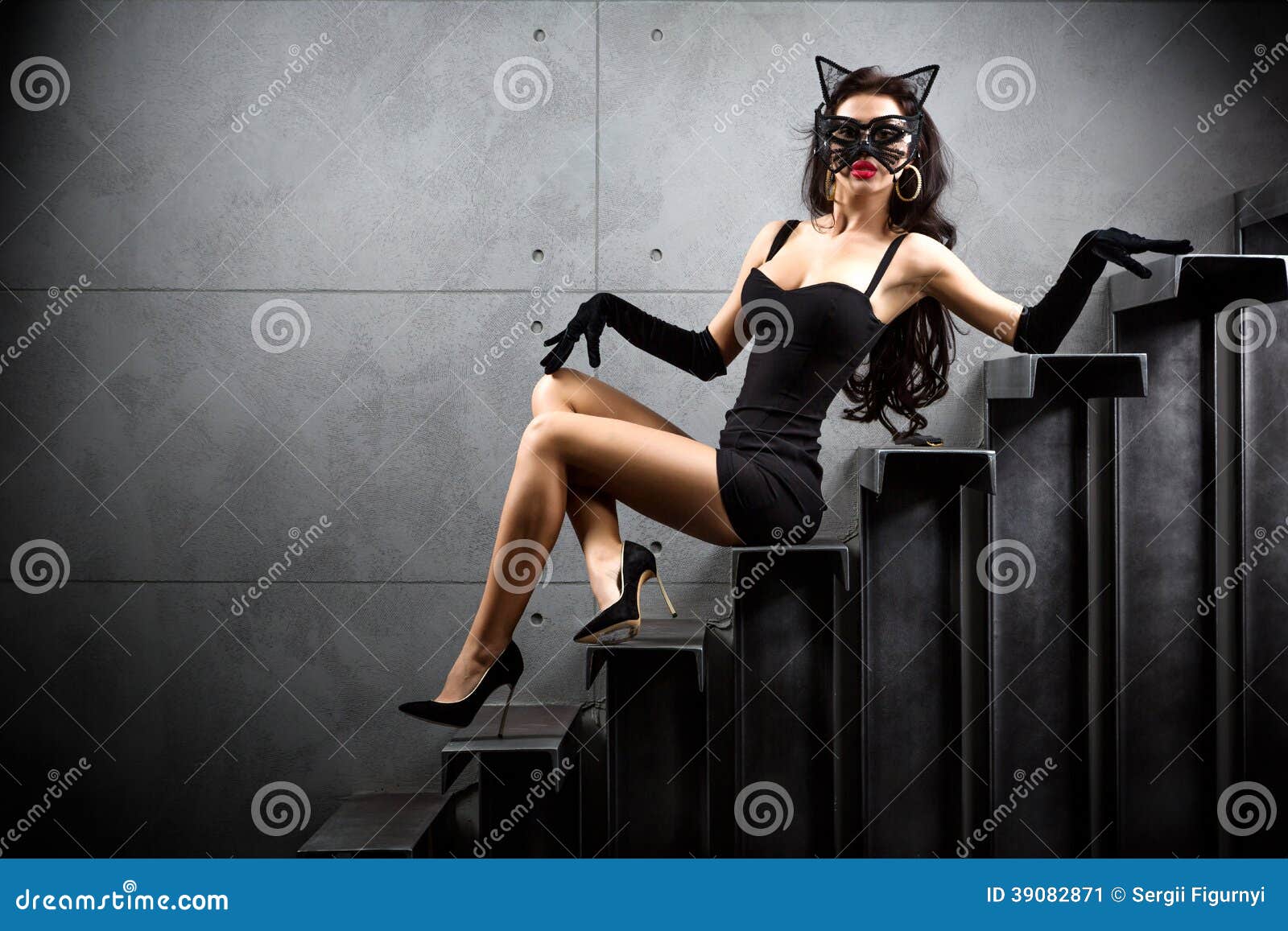 Donna Sexy Nel Vestito Del Catwoman Che Si Trova Sulle Scale Immagine Stock  - Immagine di animale, interno: 39082871