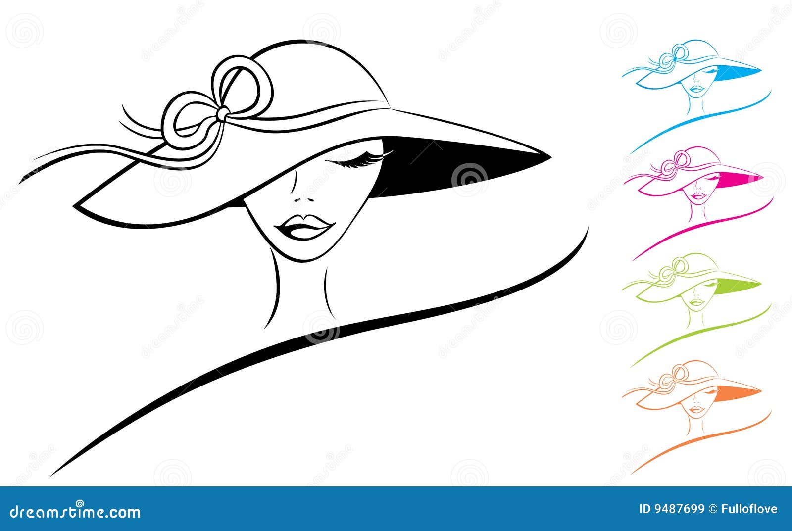 Donna in un cappello. Vector la siluetta di bella donna in un grande cappello di estate. Colori le variazioni.