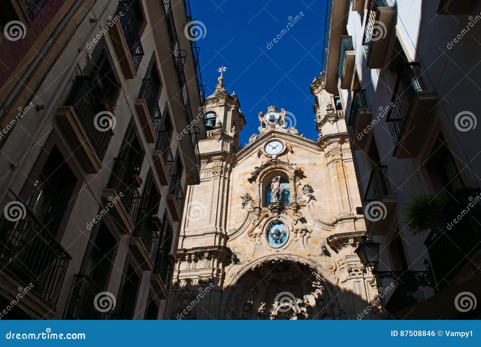 skyline, the church of saint mary of the chorus, details, baroque, san sebastian, bay of biscay, basque country, spain, europe