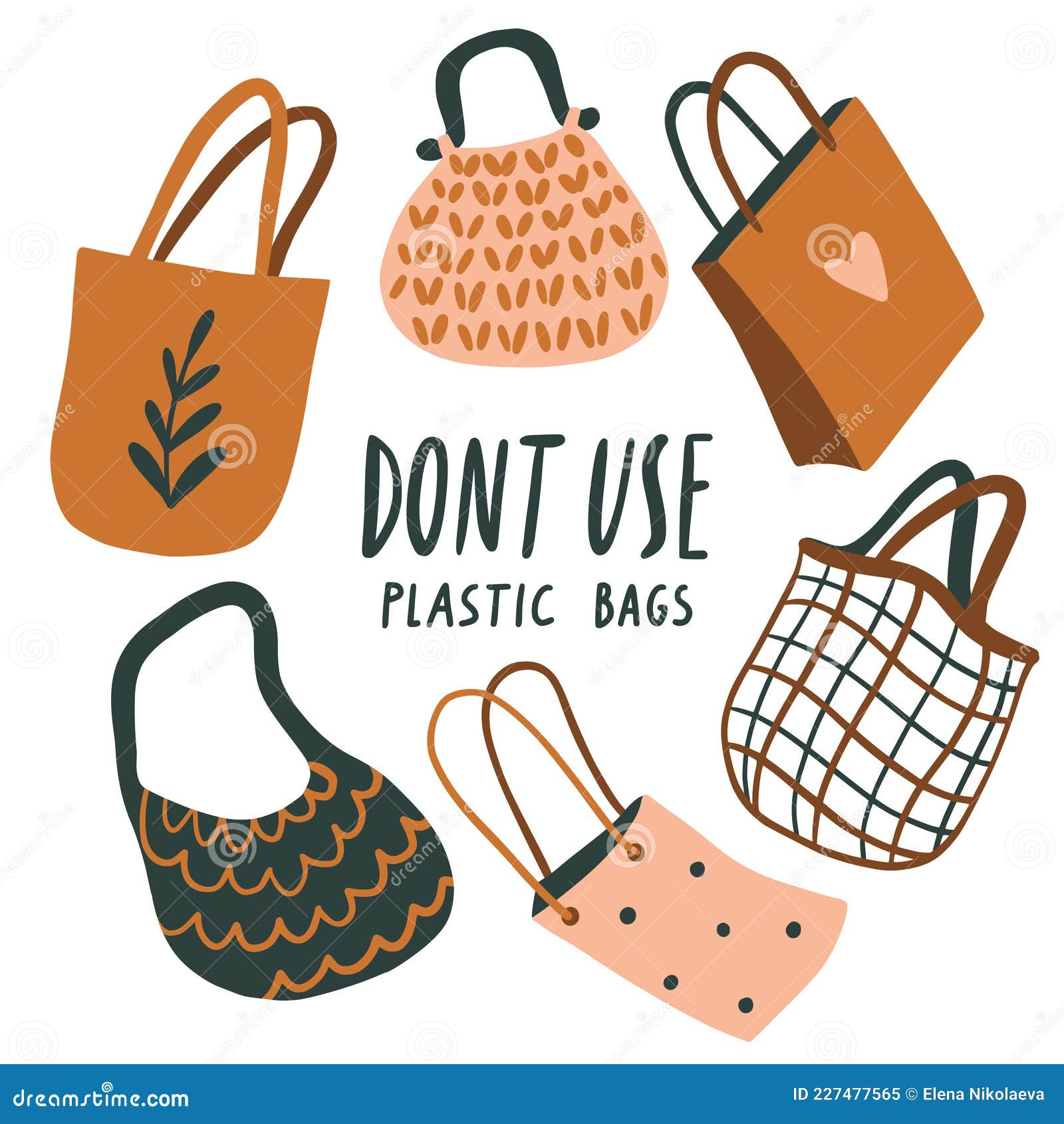 Dont Use Plastic Bag Slogan. Cute Zero Waste Elements Stock Vector