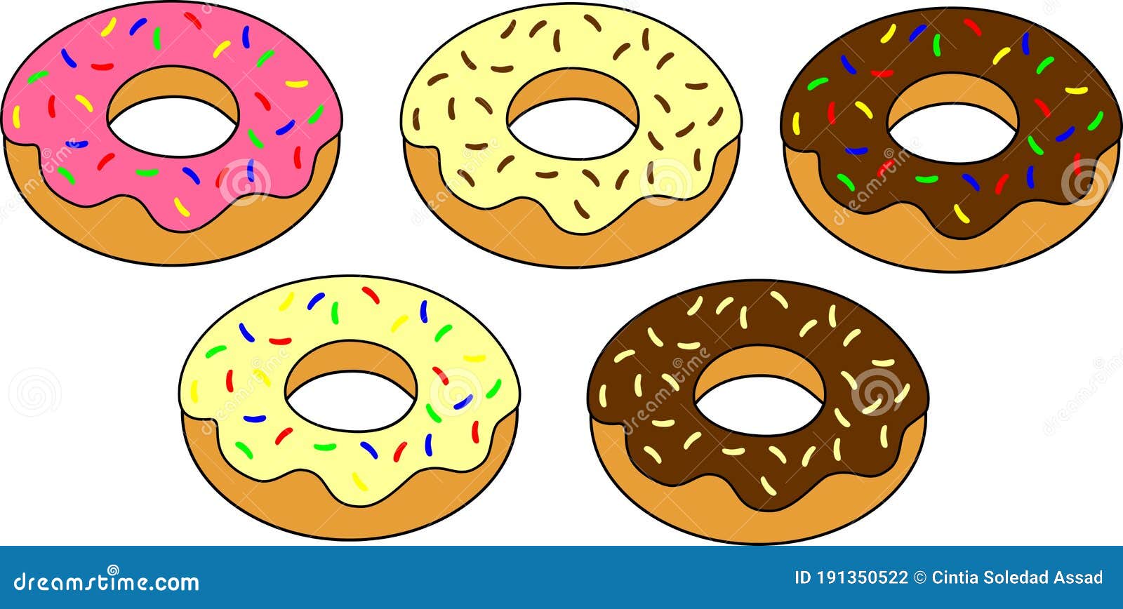 donut assortment cartoon outlined