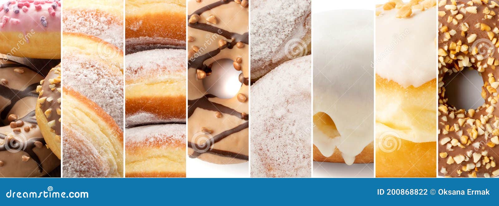 donut berliner texture collage, various donuts collection