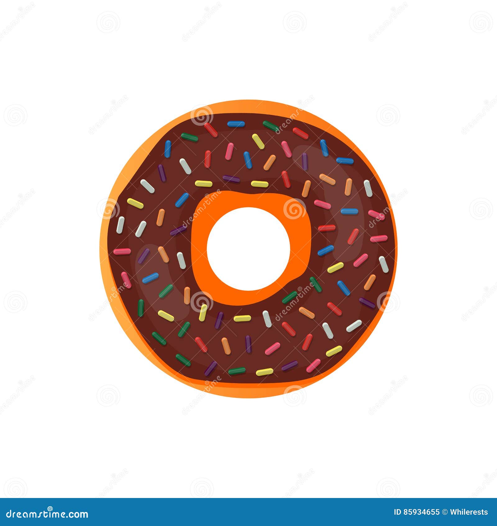 Donut Delicious with Sprinkles Isolated on White Background. Vector