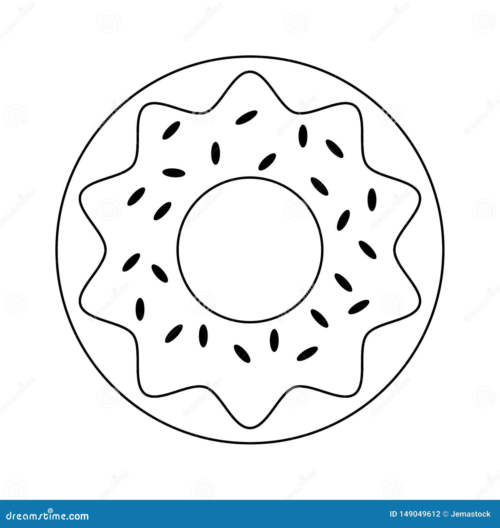 Donut Dessert Food Cartoon Isolated in Black and White Stock Vector ...