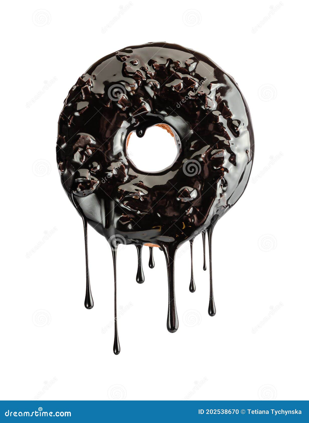donut with dripping chocolate topping  on white.  
