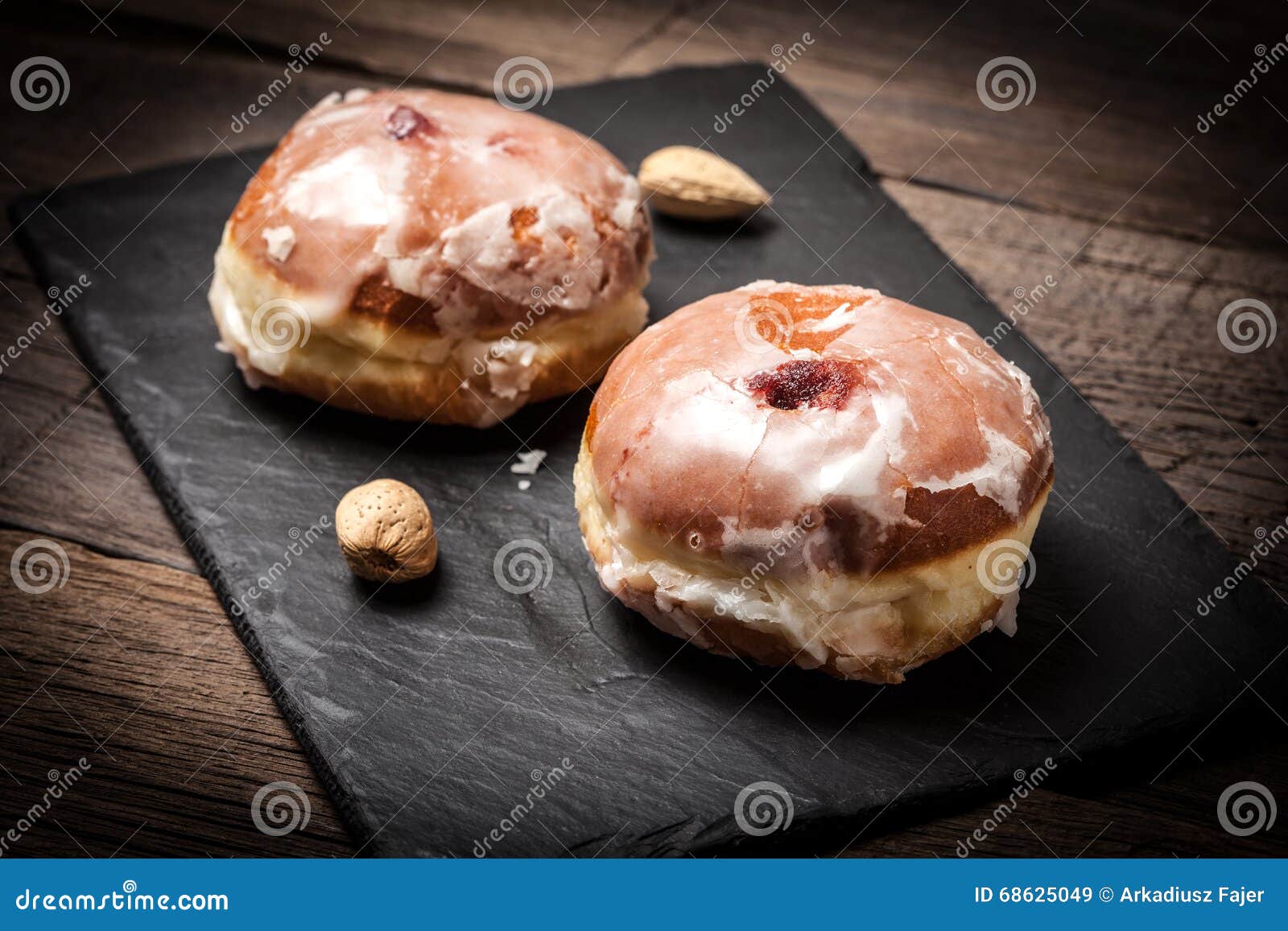 Donut with Icing and Rose Jam. Stock Image Image of filling, glazed