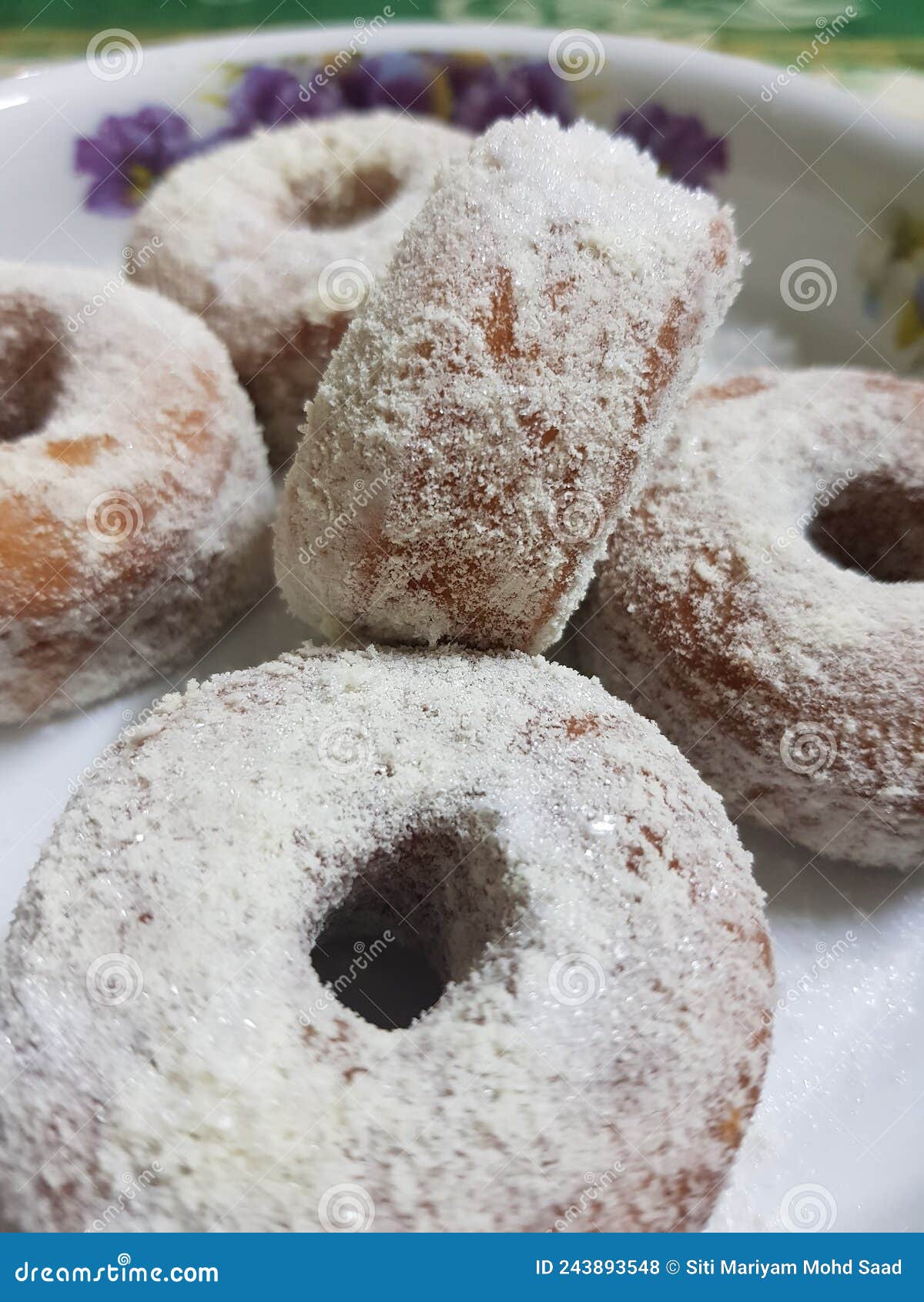 Donut with Sugar and Milk Powder on the Plate Stock Photo Image of