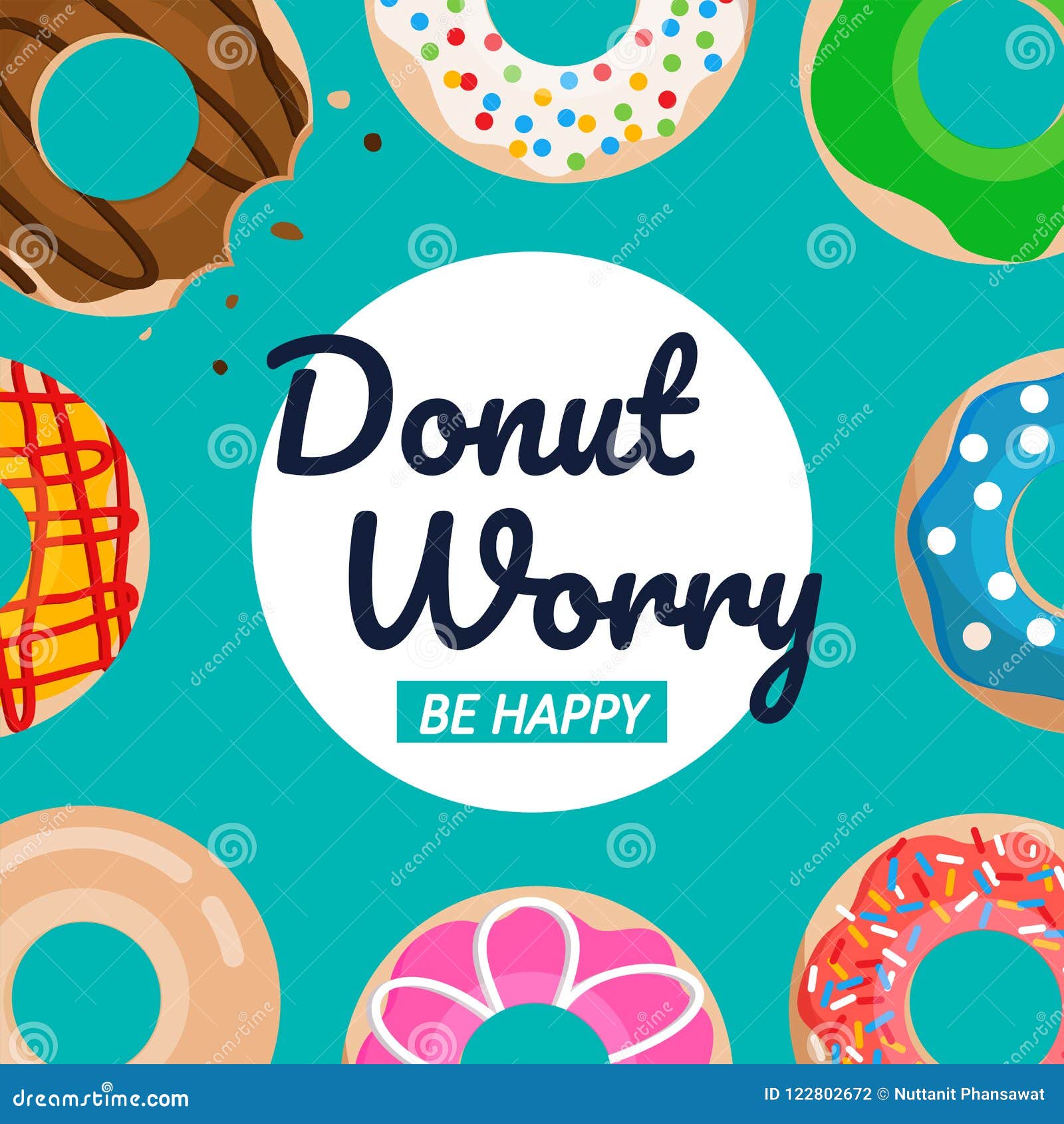 donut worry be happy text with donuts  set graphic