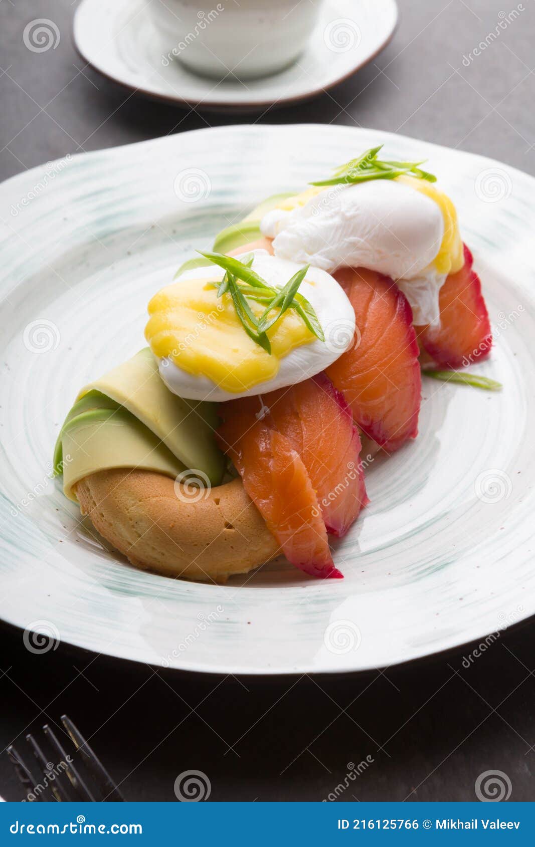 Donuts with Avocado, Salmon and Fried Eggs Stock Photo Image of