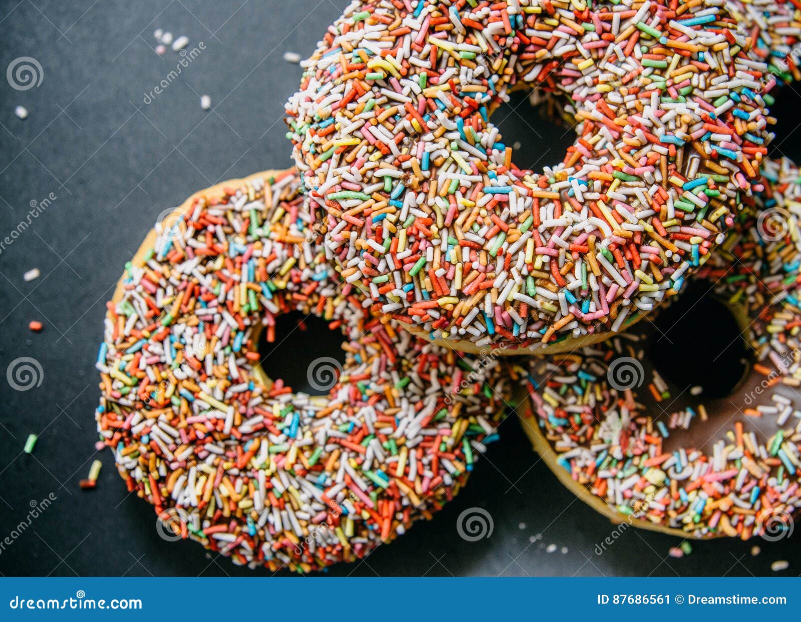 Donuts on Black Background. Top View Stock Image Image of snack