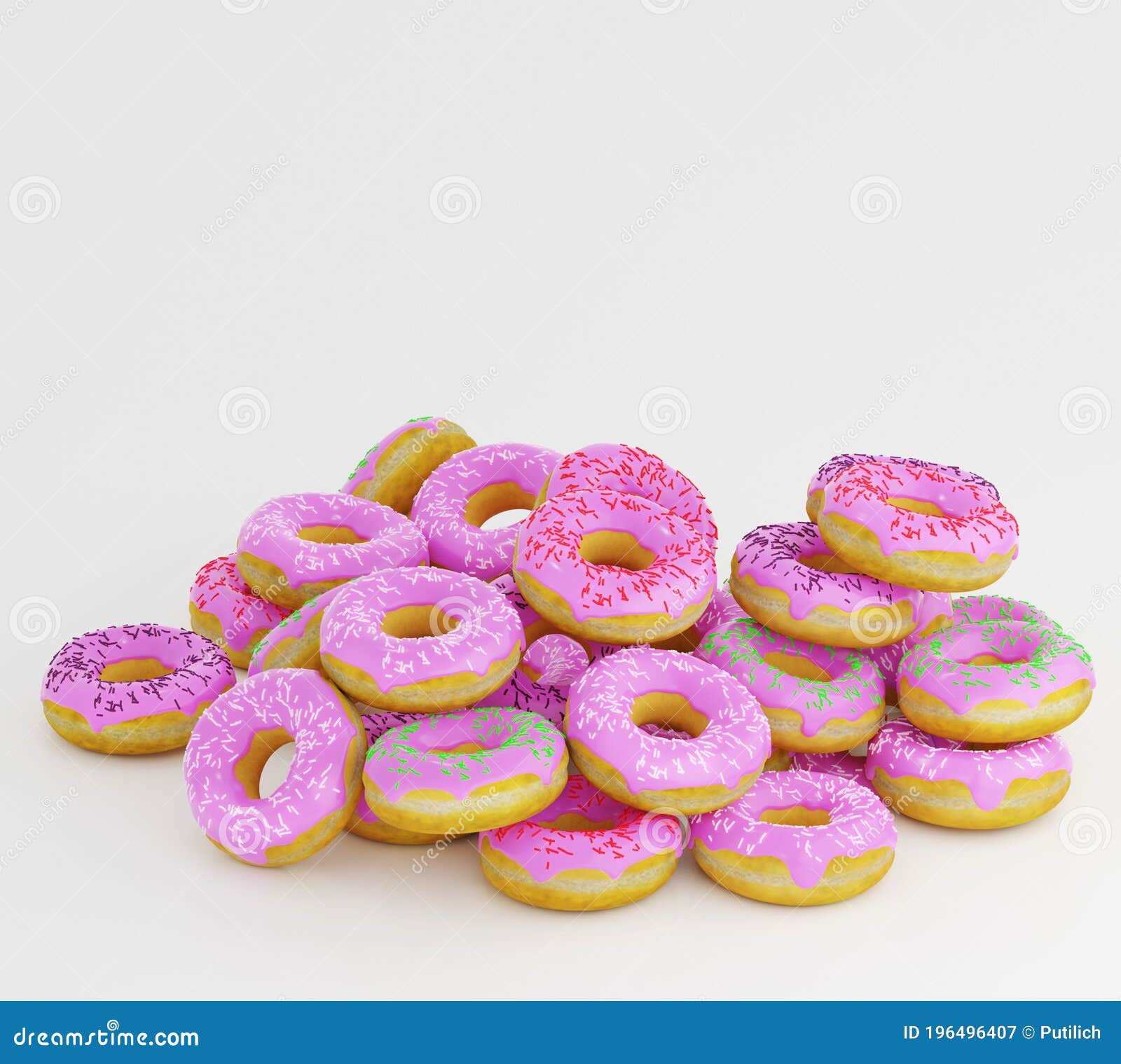 Donuts Decorated Icing and Sprinkles on White Background Stock Image