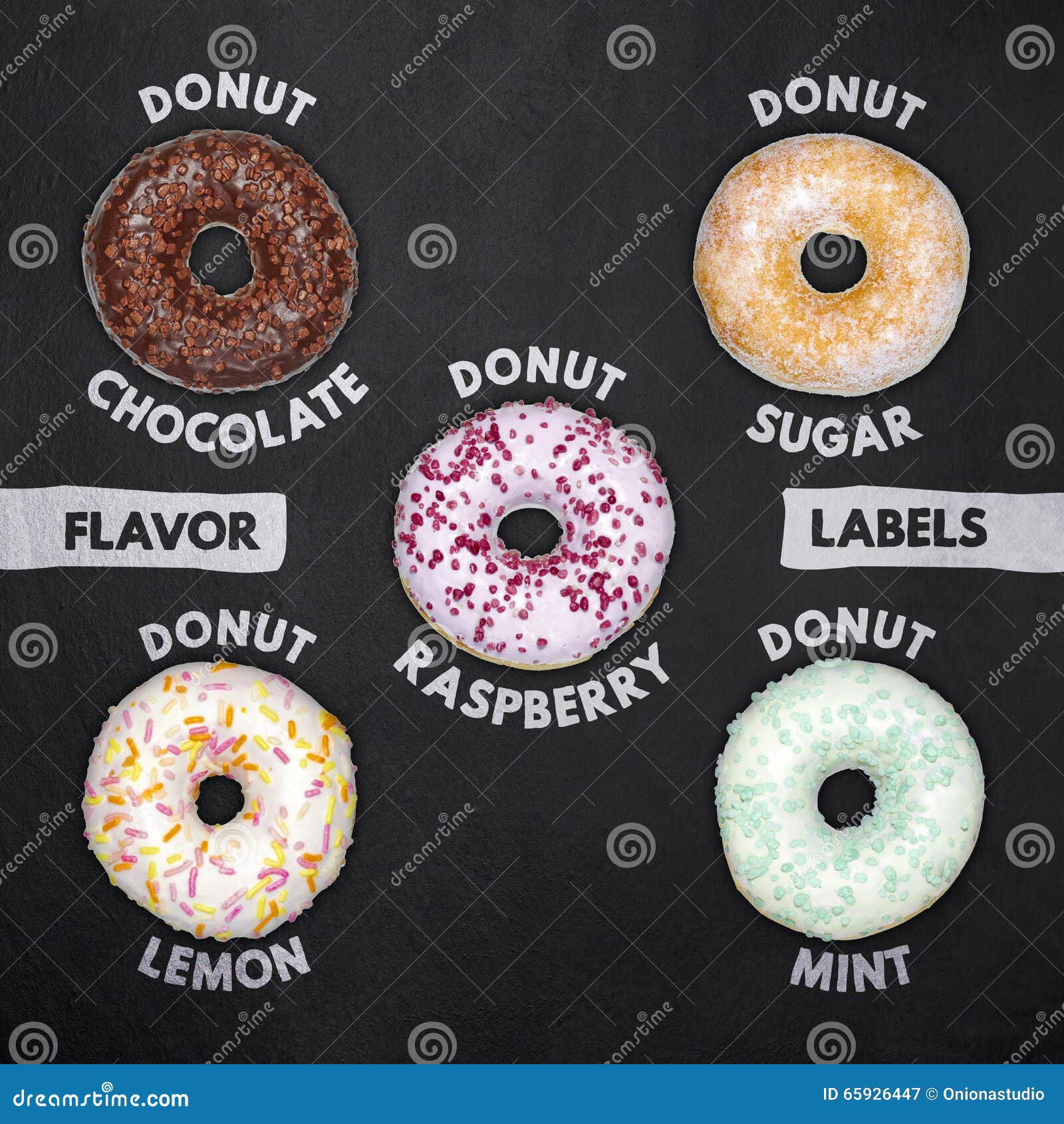 Donuts flavor labels stock image. Image of chalk, doughnut 65926447