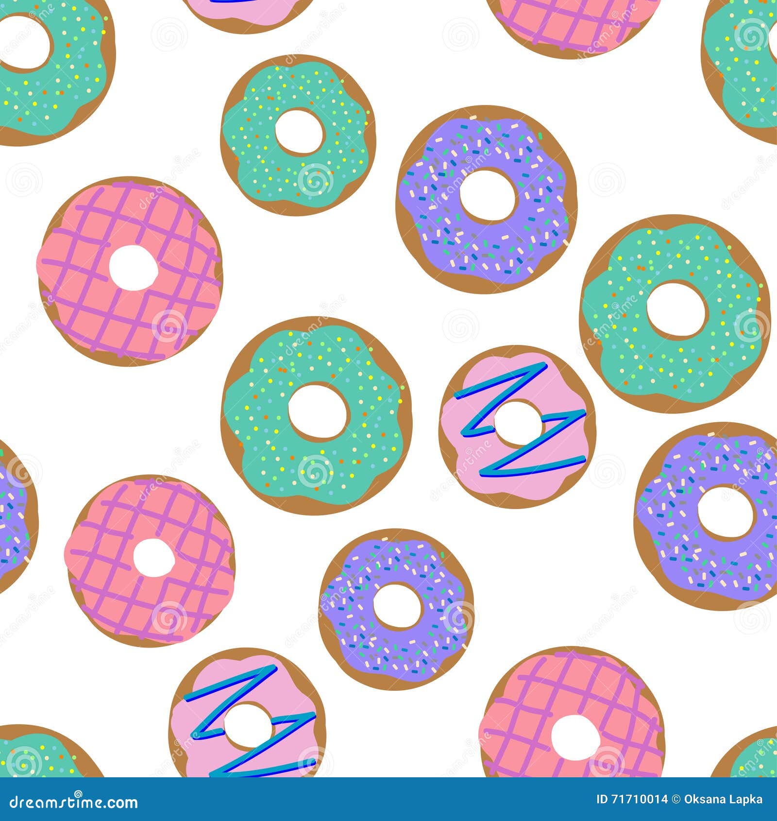 Donuts Pattern. Vector Illustration Seamless Pattern With Colorful Donuts  With Glaze And Sprinkles On A White Background Illustration 71710014 -  Megapixl