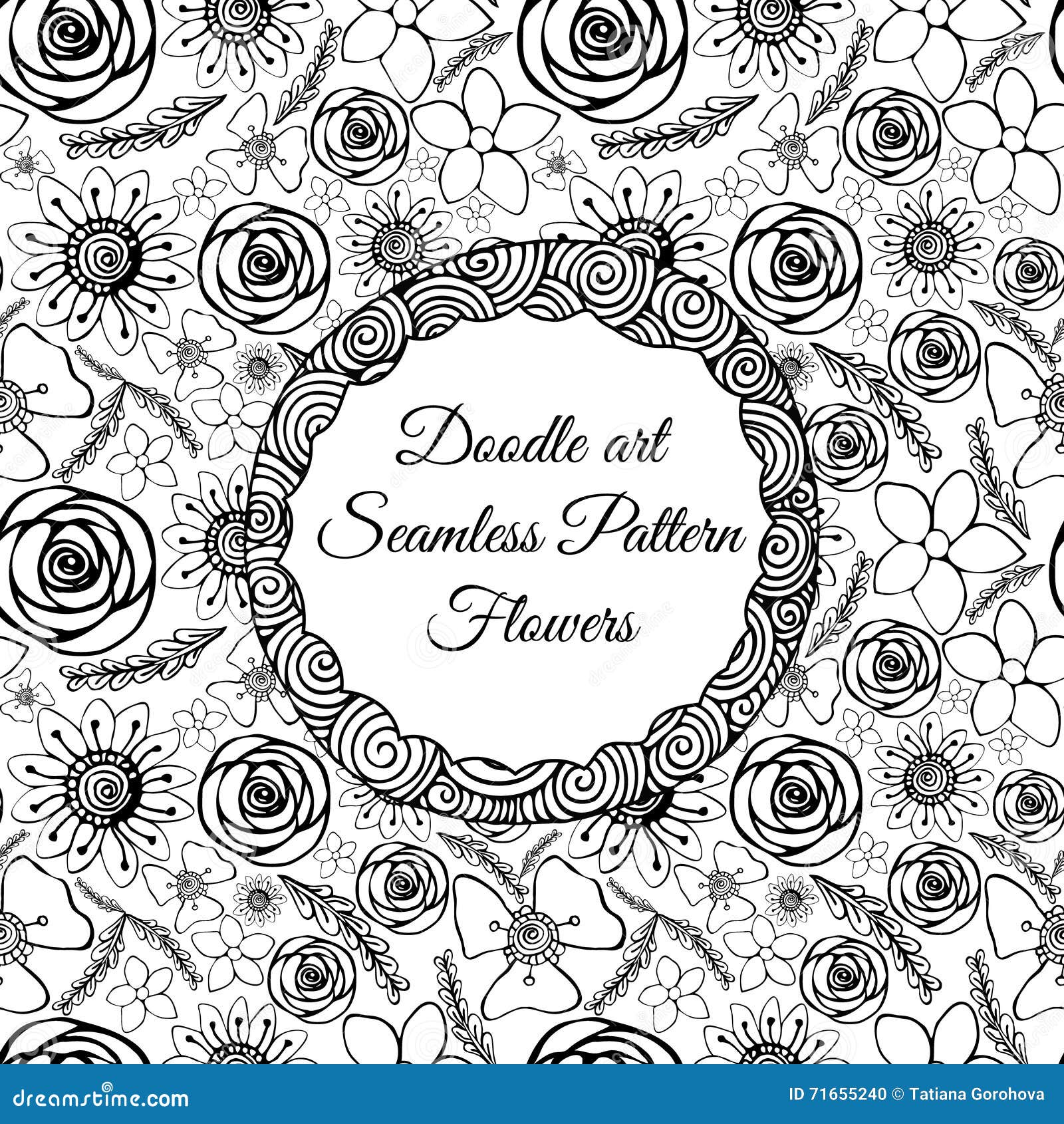 Doodle Art Abstract Seamless Pattern With Flowers Vector