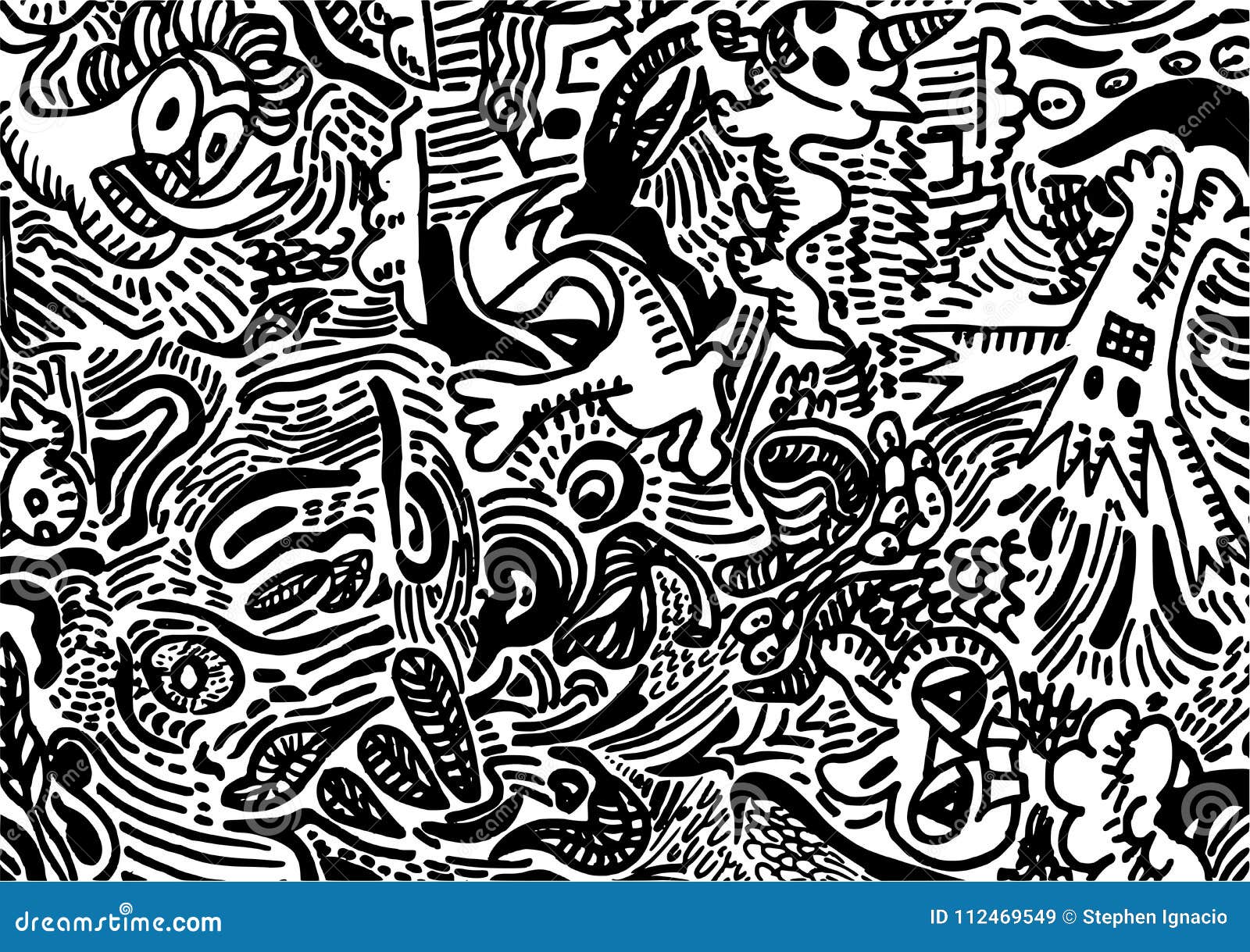 Doodle Art Confused Monsters Illustration Stock Illustration